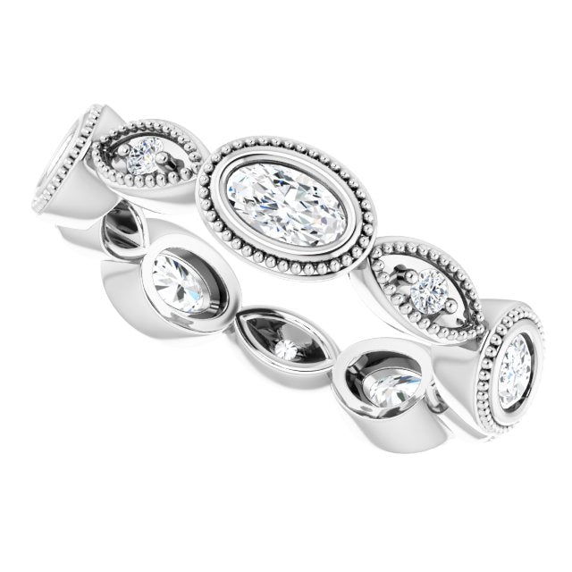 Vintage Style 1.17 ct. Oval & Round Diamond Eternity Band Milgrain Accent Wedding Ring-VIRABYANI