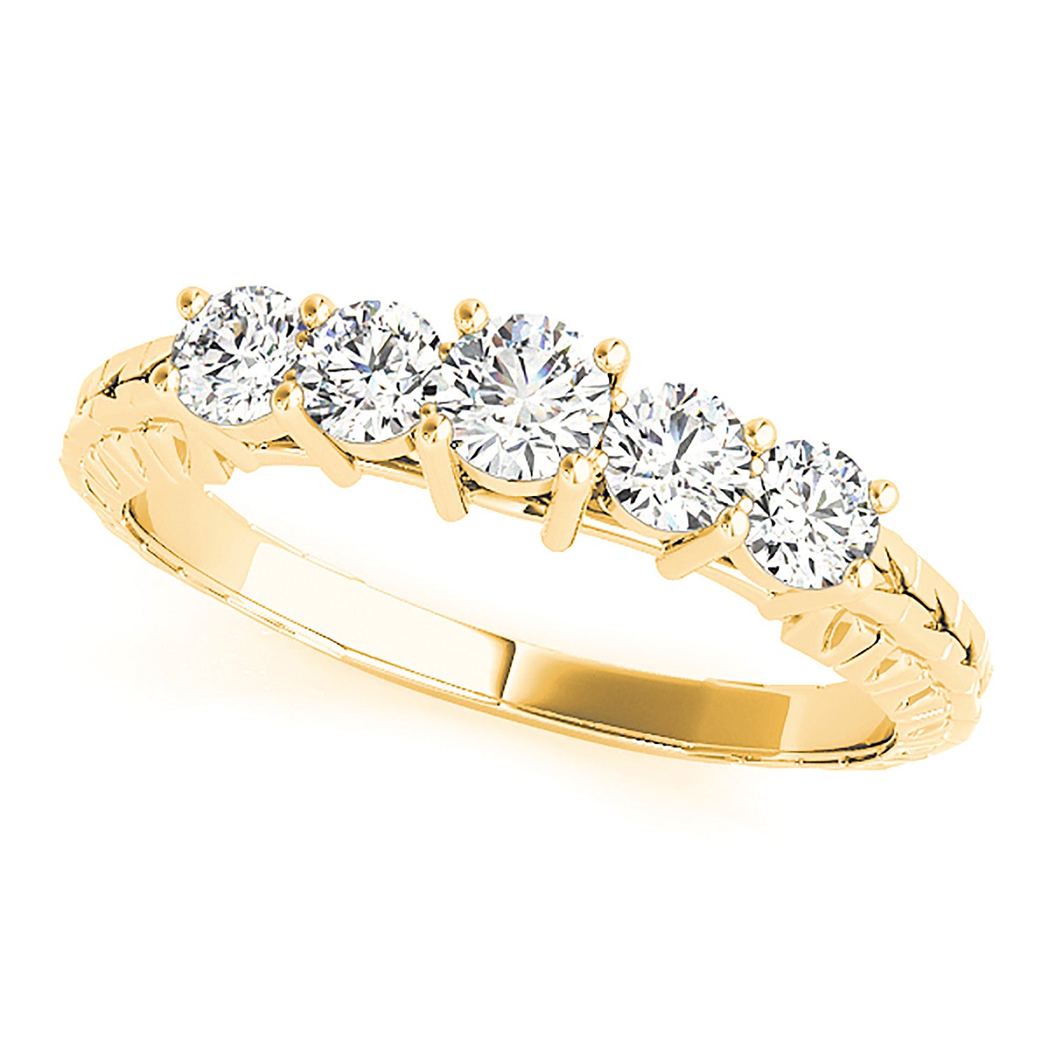 5 Stone Round Diamond Wedding Band Filigree Accent Anniversary Ring-VIRABYANI