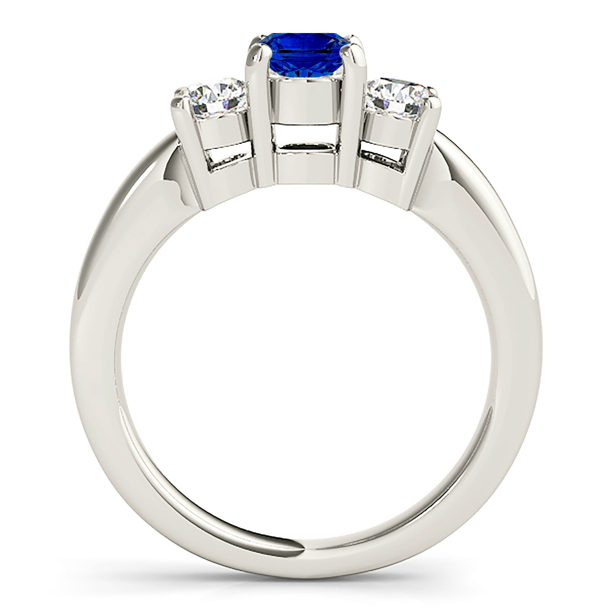 1.20 ct. Genuine Blue Sapphire Three Stone Engagement Ring With 0.50 ctw. Side Diamonds-VIRABYANI