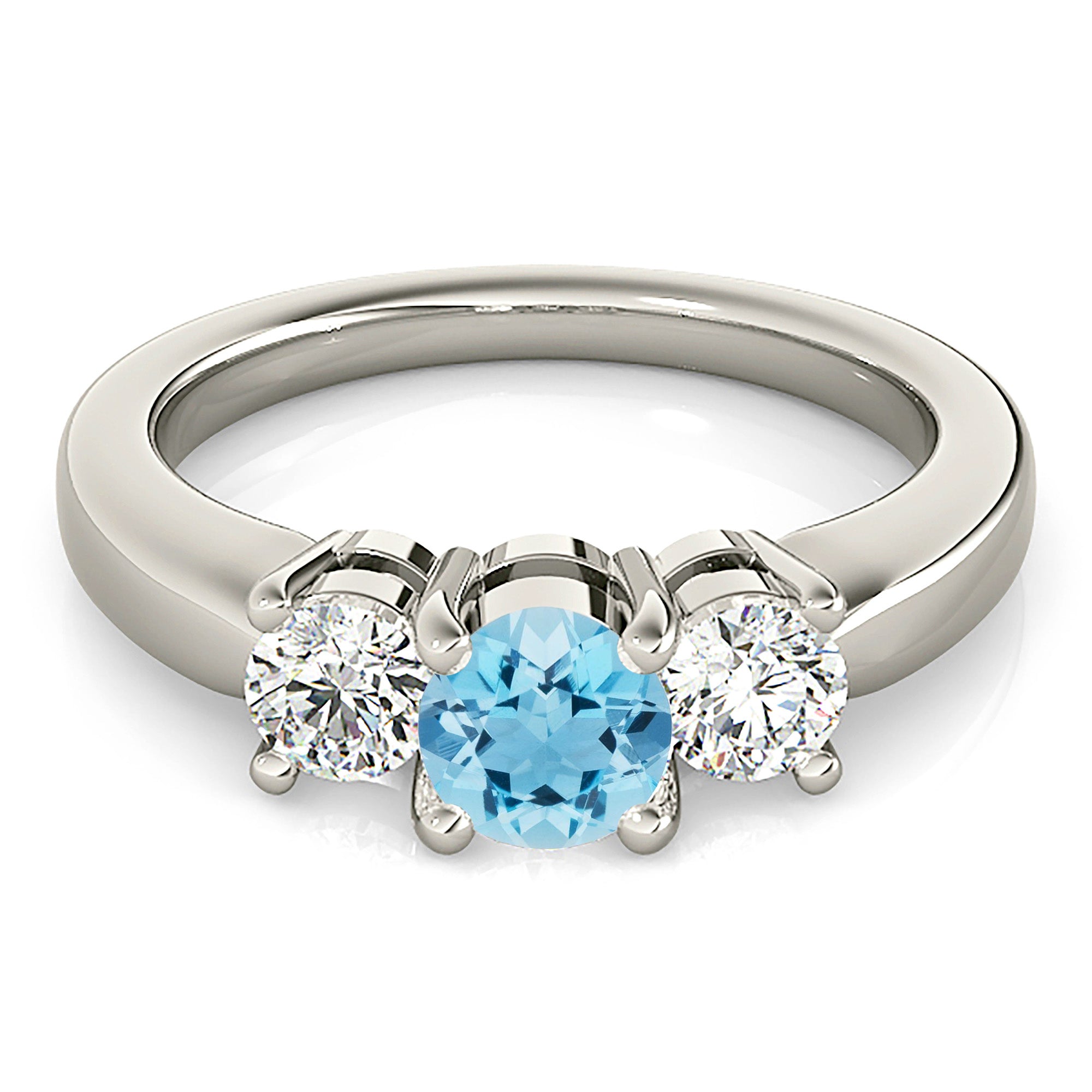 1.00 ct. Genuine Aquamarine Three Stone Engagement Ring With 0.50 ctw. Diamonds-VIRABYANI