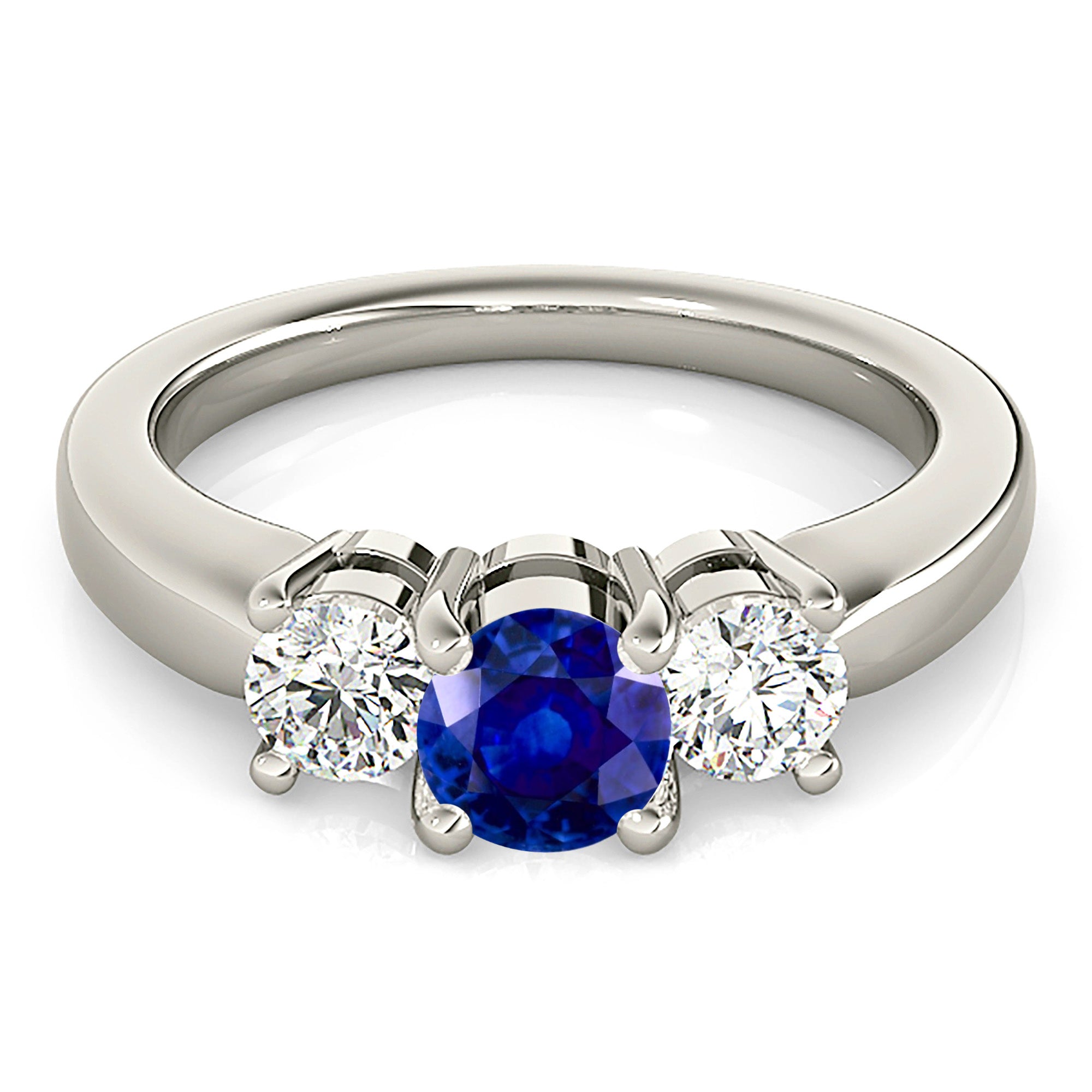 1.20 ct. Genuine Blue Sapphire Three Stone Engagement Ring With 0.50 ctw. Side Diamonds-VIRABYANI