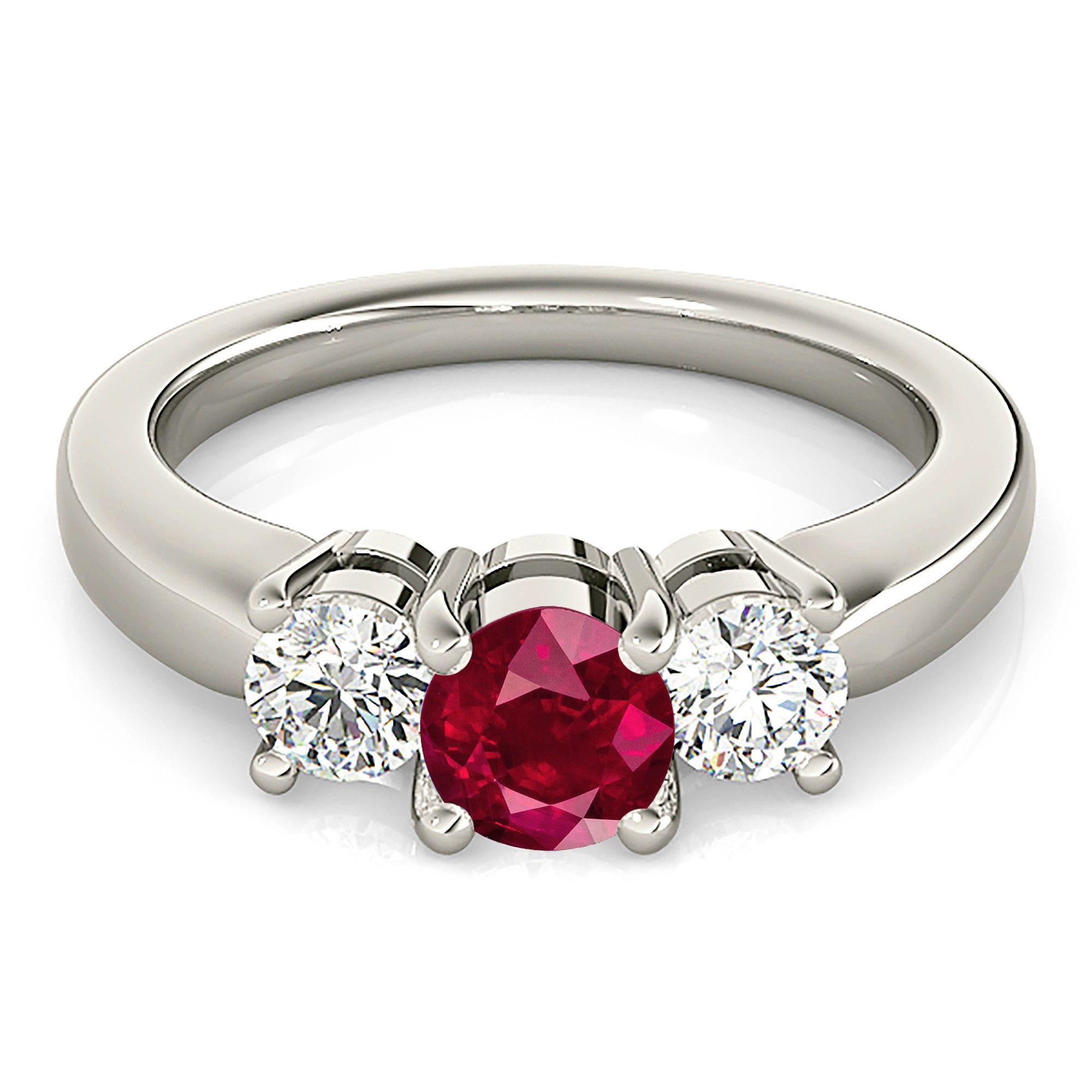 1.16 ct. Genuine Ruby Ring With 0.50 ctw. Side Diamonds, Three Stone Engagement Ring-VIRABYANI