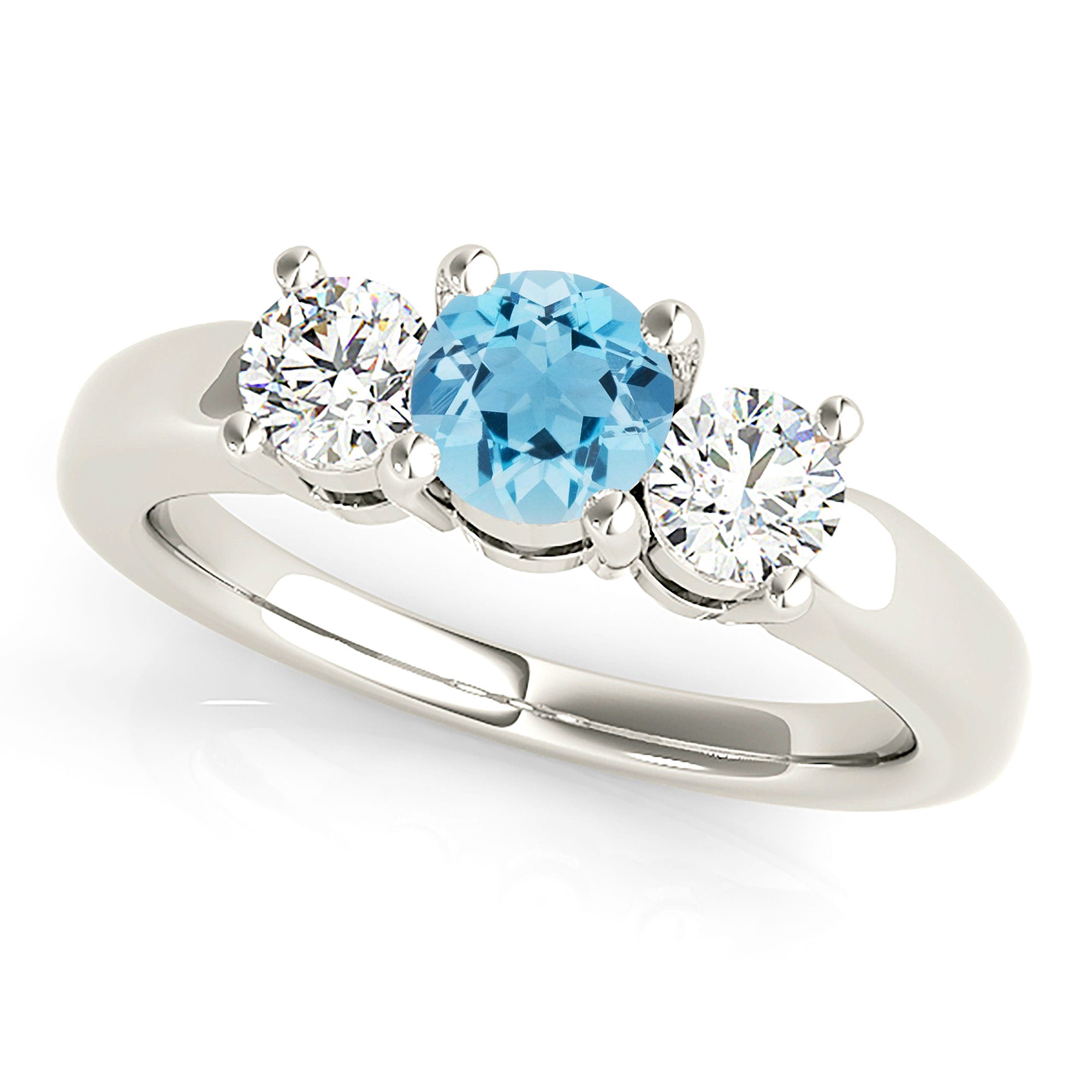 1.00 ct. Genuine Aquamarine Three Stone Engagement Ring With 0.50 ctw. Diamonds-VIRABYANI
