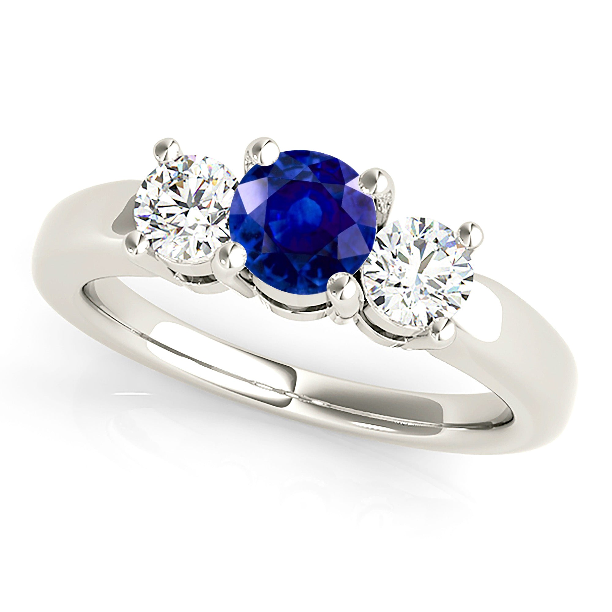 1.20 ct. Genuine Blue Sapphire Three Stone Engagement Ring With 0.50 ctw. Side Diamonds-VIRABYANI