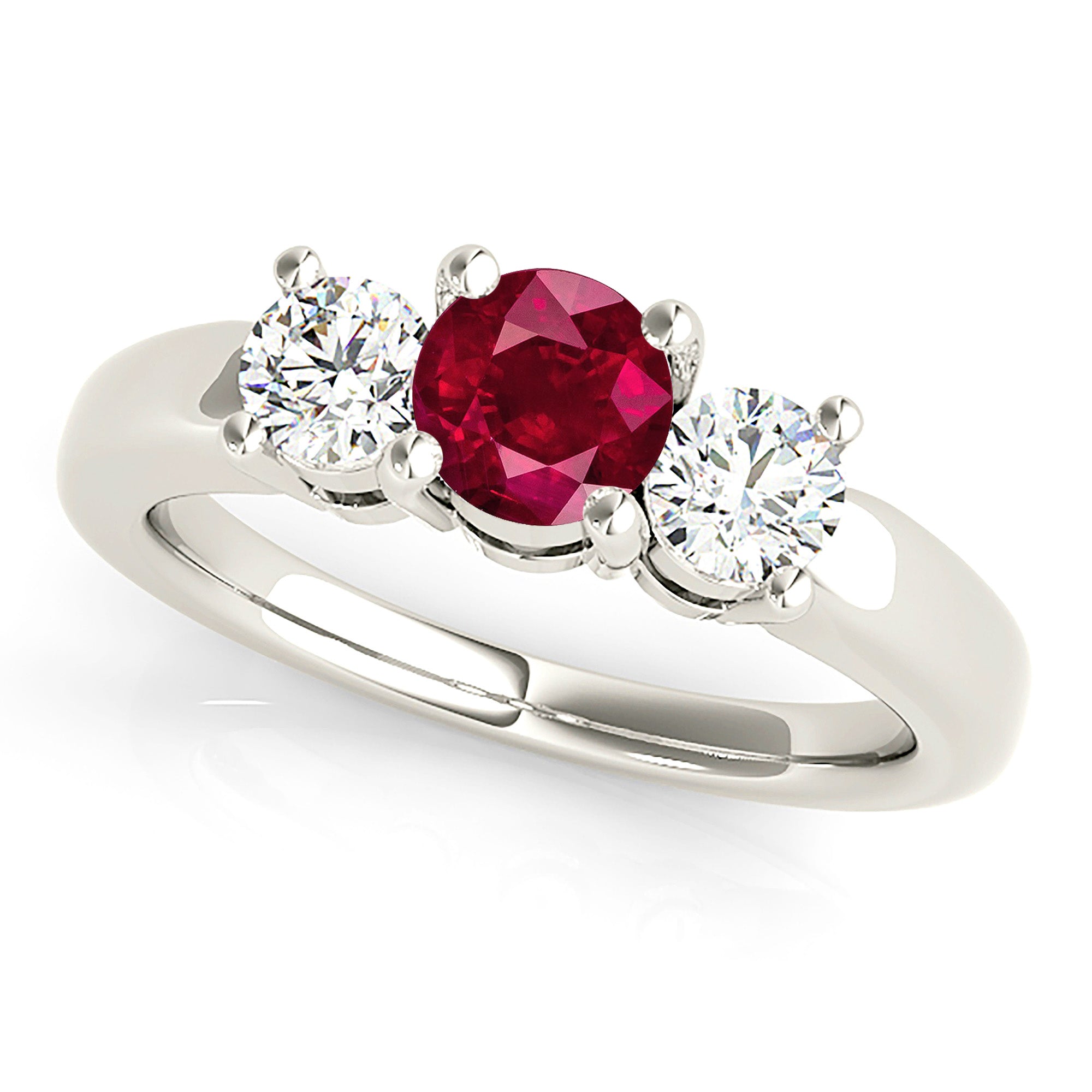 1.16 ct. Genuine Ruby Ring With 0.50 ctw. Side Diamonds, Three Stone Engagement Ring-VIRABYANI