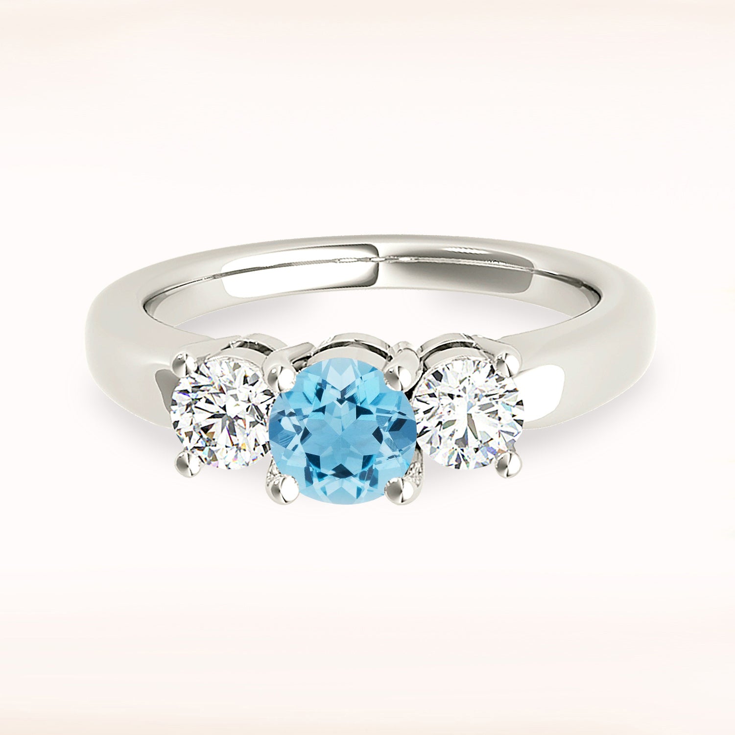 1.00 ct. Genuine Aquamarine Three Stone Engagement Ring With 0.50 ctw. Diamonds-VIRABYANI
