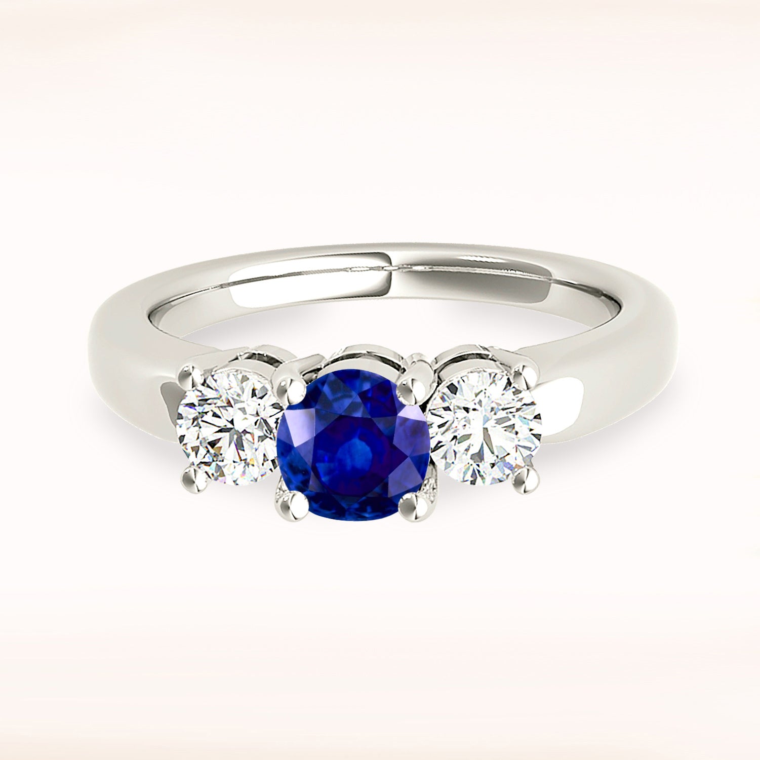 1.20 ct. Genuine Blue Sapphire Three Stone Engagement Ring With 0.50 ctw. Side Diamonds-VIRABYANI