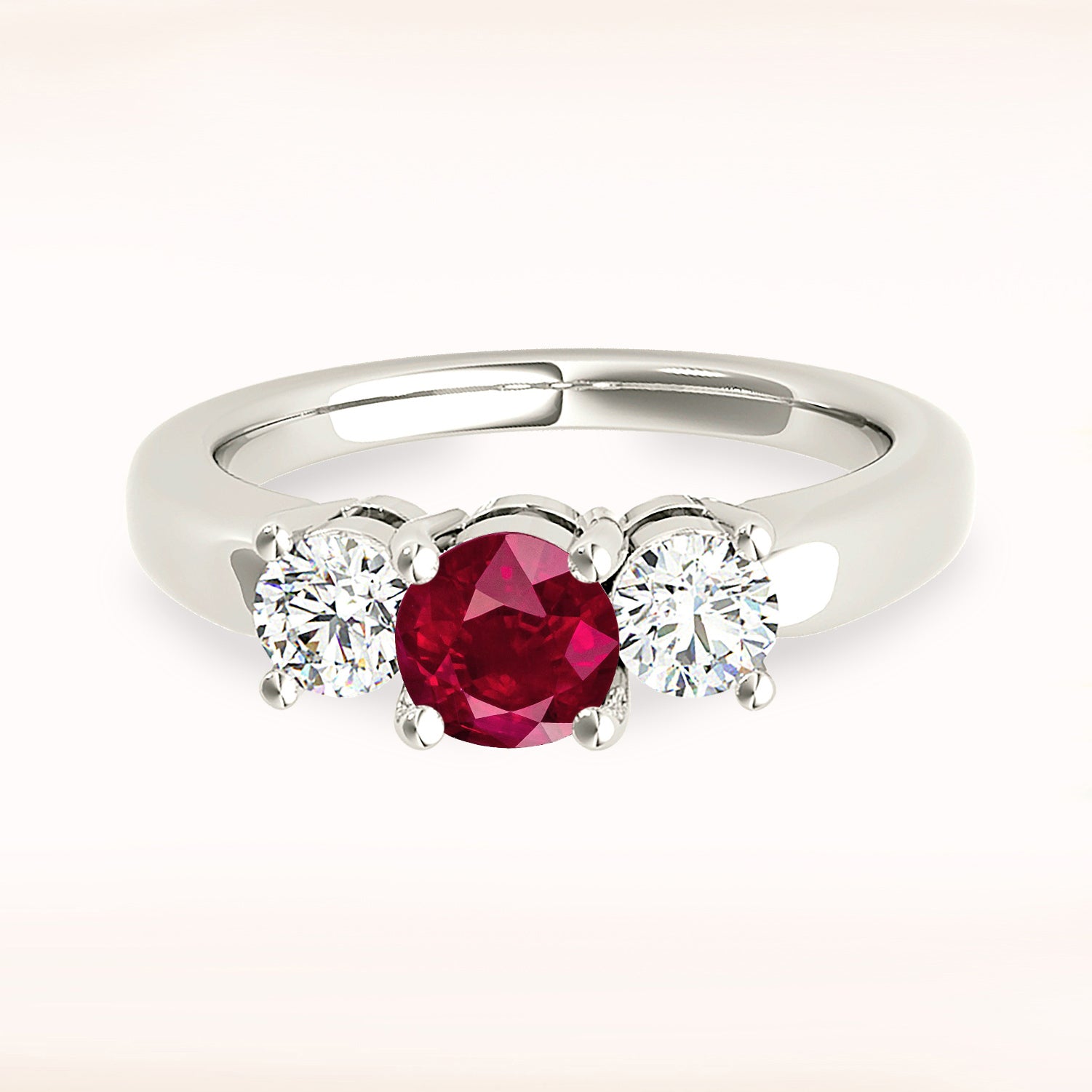 1.16 ct. Genuine Ruby Ring With 0.50 ctw. Side Diamonds, Three Stone Engagement Ring-in 14K/18K White, Yellow, Rose Gold and Platinum - Christmas Jewelry Gift -VIRABYANI