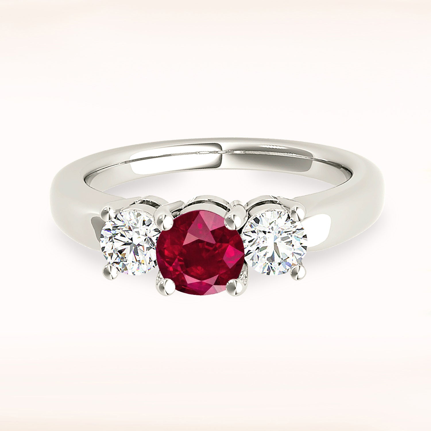 1.16 ct. Genuine Ruby Ring With 0.50 ctw. Side Diamonds, Three Stone Engagement Ring-VIRABYANI