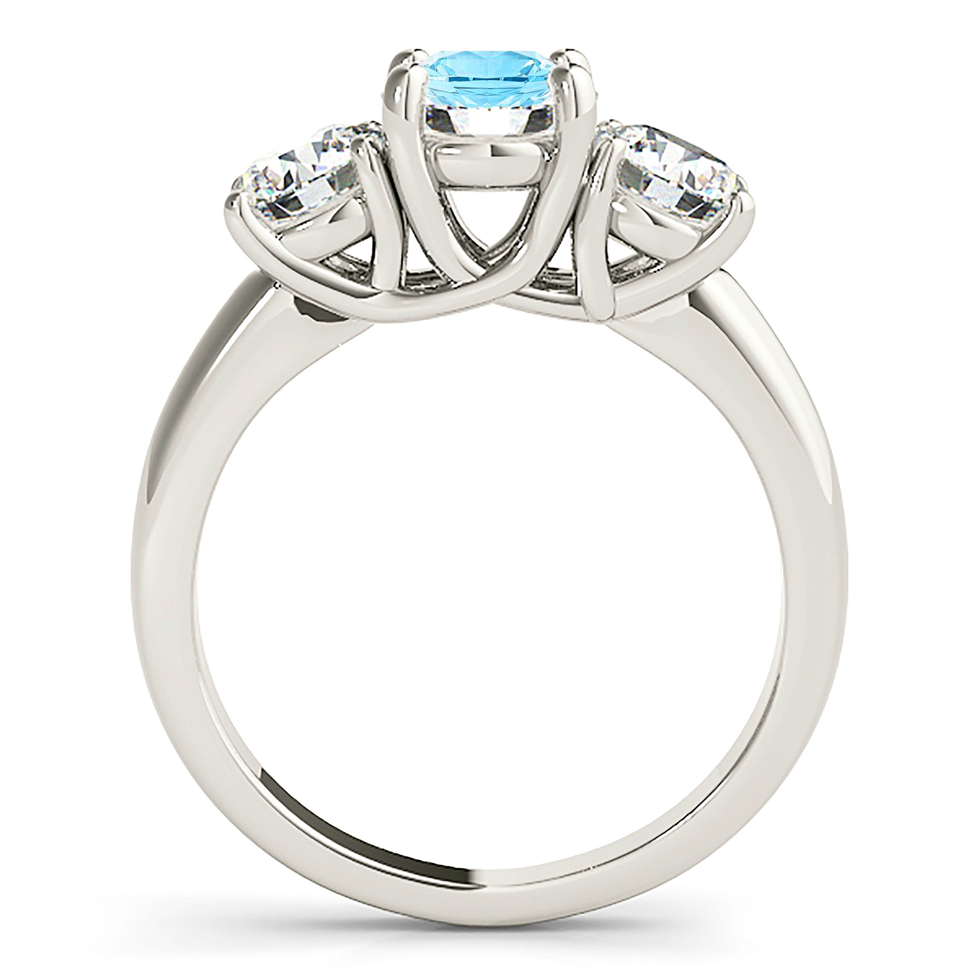 1.63 ct. Genuine Aquamarine Three Stone Emgagement Ring With 1.20 ctw. Side Diamonds-VIRABYANI