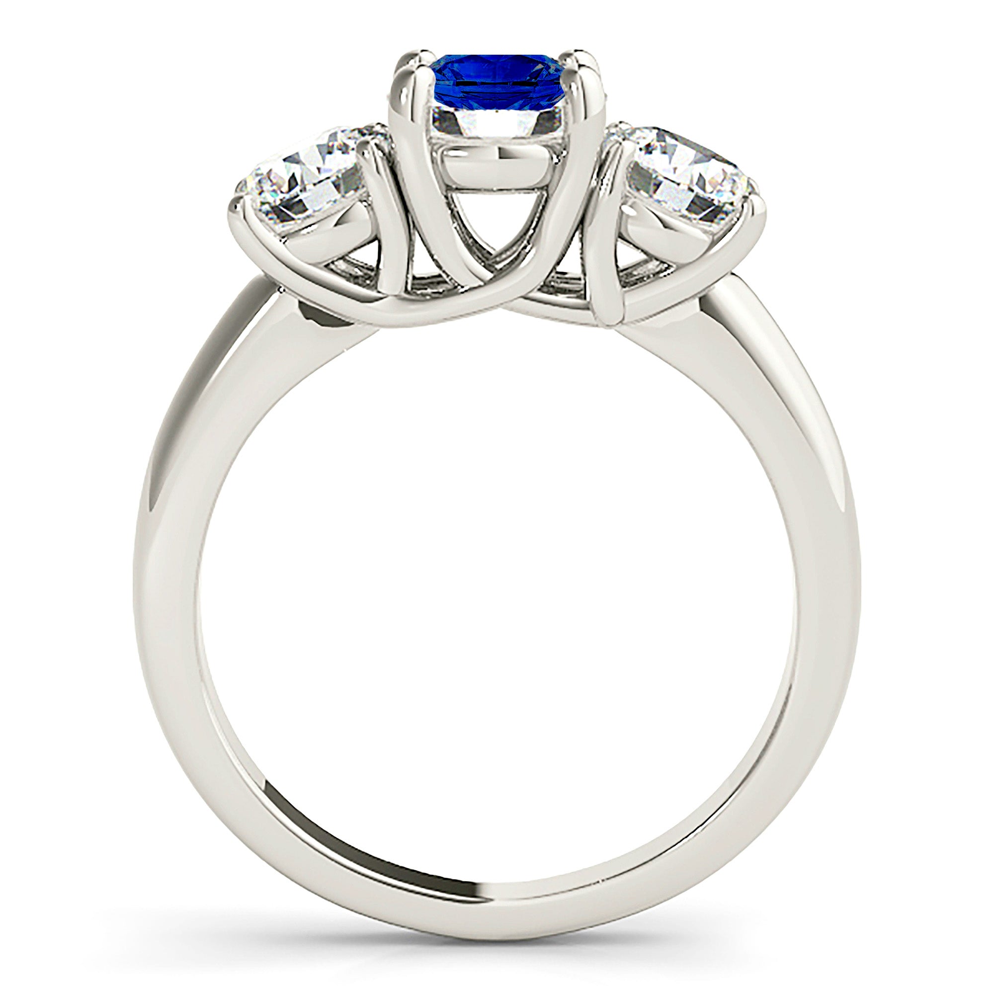 1.46 ct. Genuine Blue Sapphire Three Stone Engagement Ring With 1.20 ctw. Diamonds-VIRABYANI