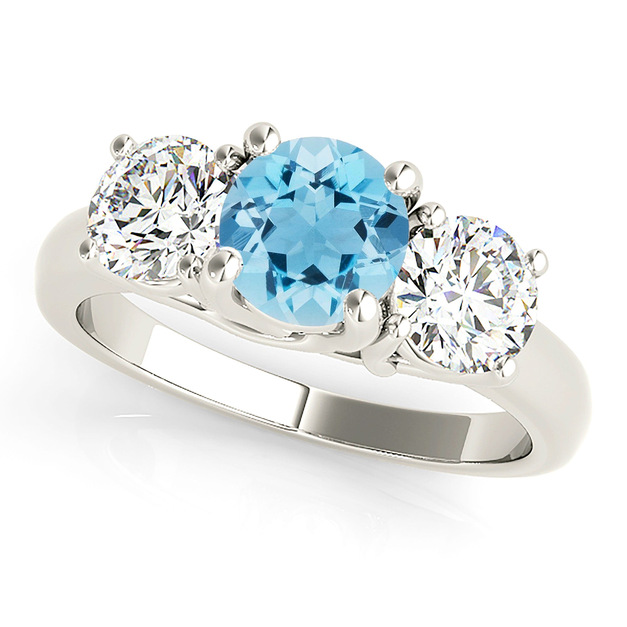 1.63 ct. Genuine Aquamarine Three Stone Emgagement Ring With 1.20 ctw. Side Diamonds-VIRABYANI