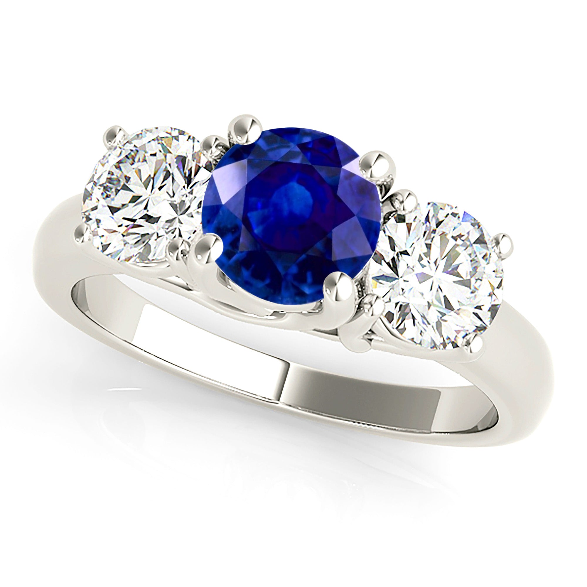 1.46 ct. Genuine Blue Sapphire Three Stone Engagement Ring With 1.20 ctw. Diamonds-in 14K/18K White, Yellow, Rose Gold and Platinum - Christmas Jewelry Gift -VIRABYANI