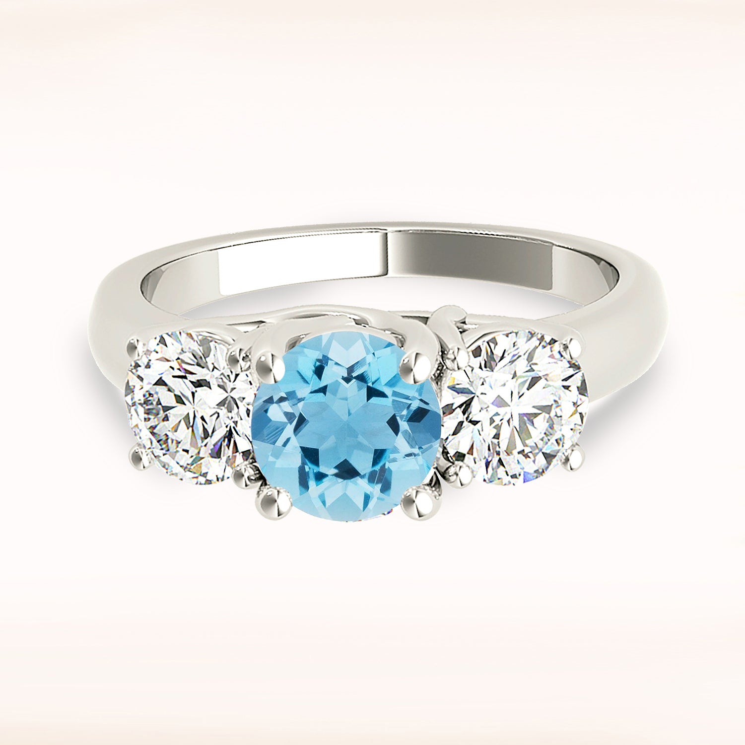 1.63 ct. Genuine Aquamarine Three Stone Emgagement Ring With 1.20 ctw. Side Diamonds-VIRABYANI