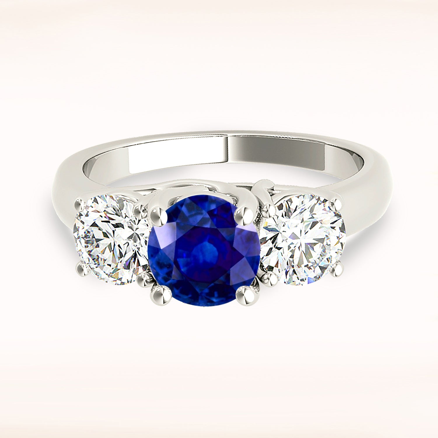 1.46 ct. Genuine Blue Sapphire Three Stone Engagement Ring With 1.20 ctw. Diamonds-VIRABYANI