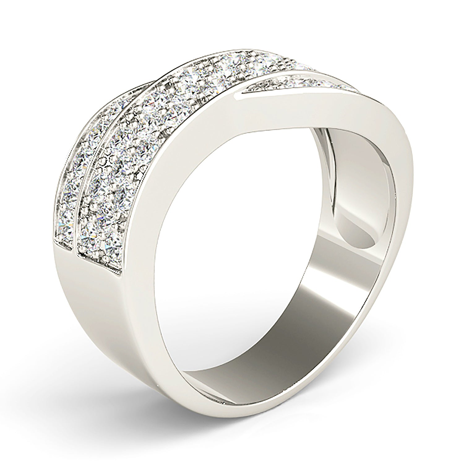 Diamond Statement Ring - 14K/18K Solid White Gold or Platinum | Pave Set Diamond Ring | Slightly Crossed Diamond Ring-in 14K/18K White, Yellow, Rose Gold and Platinum - Christmas Jewelry Gift -VIRABYANI