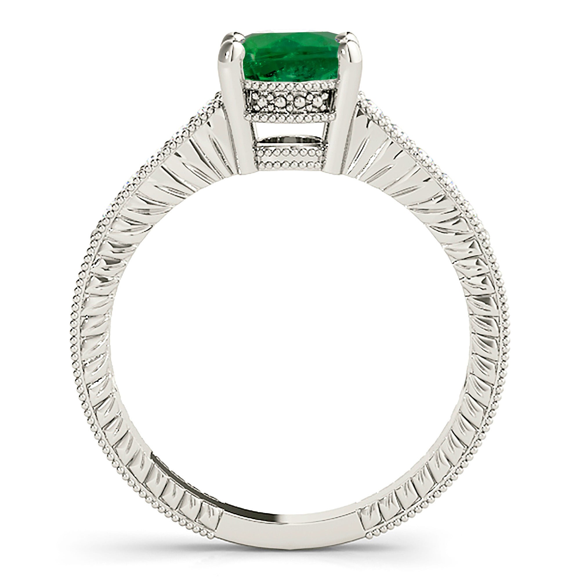 1.75 ct. Genuine Emerald Ring With 0.20 ctw. Diamond Filigree Design Band-VIRABYANI