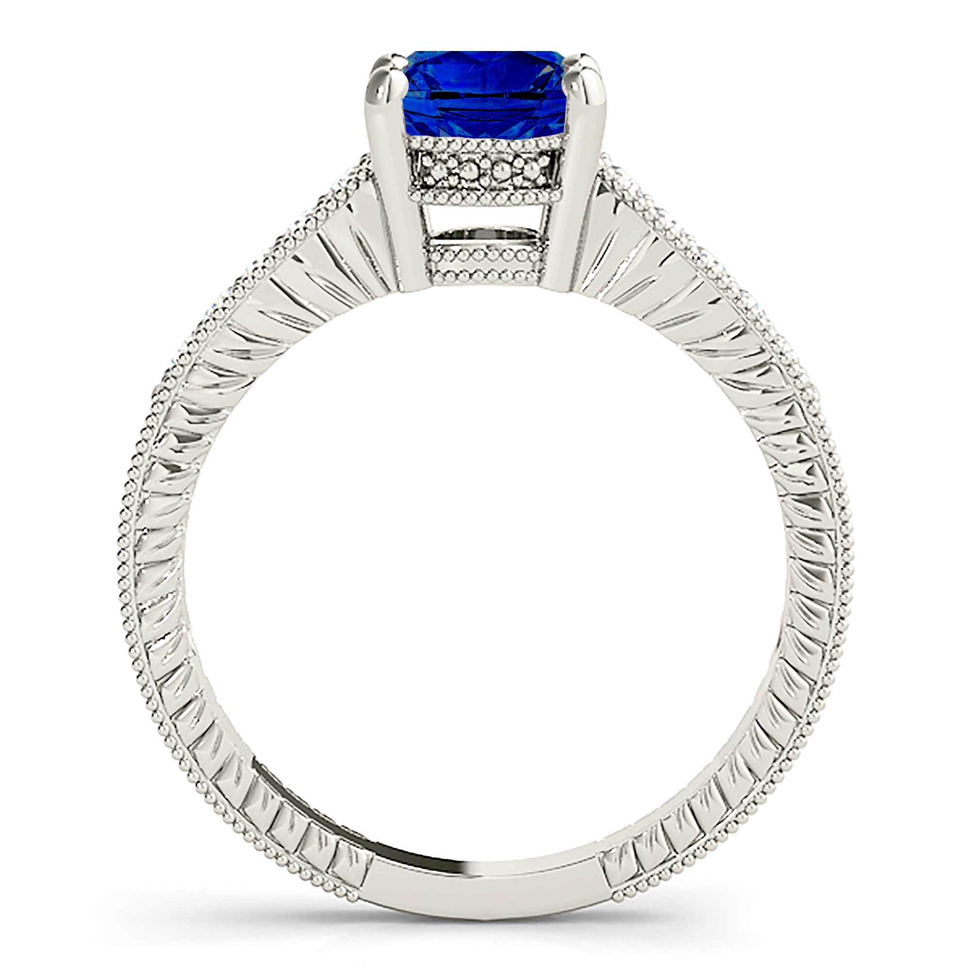 1.80 ct. Genuine Blue Sapphire Milgrain Vintage Ring With 0.20 ctw. Side Diamonds-VIRABYANI