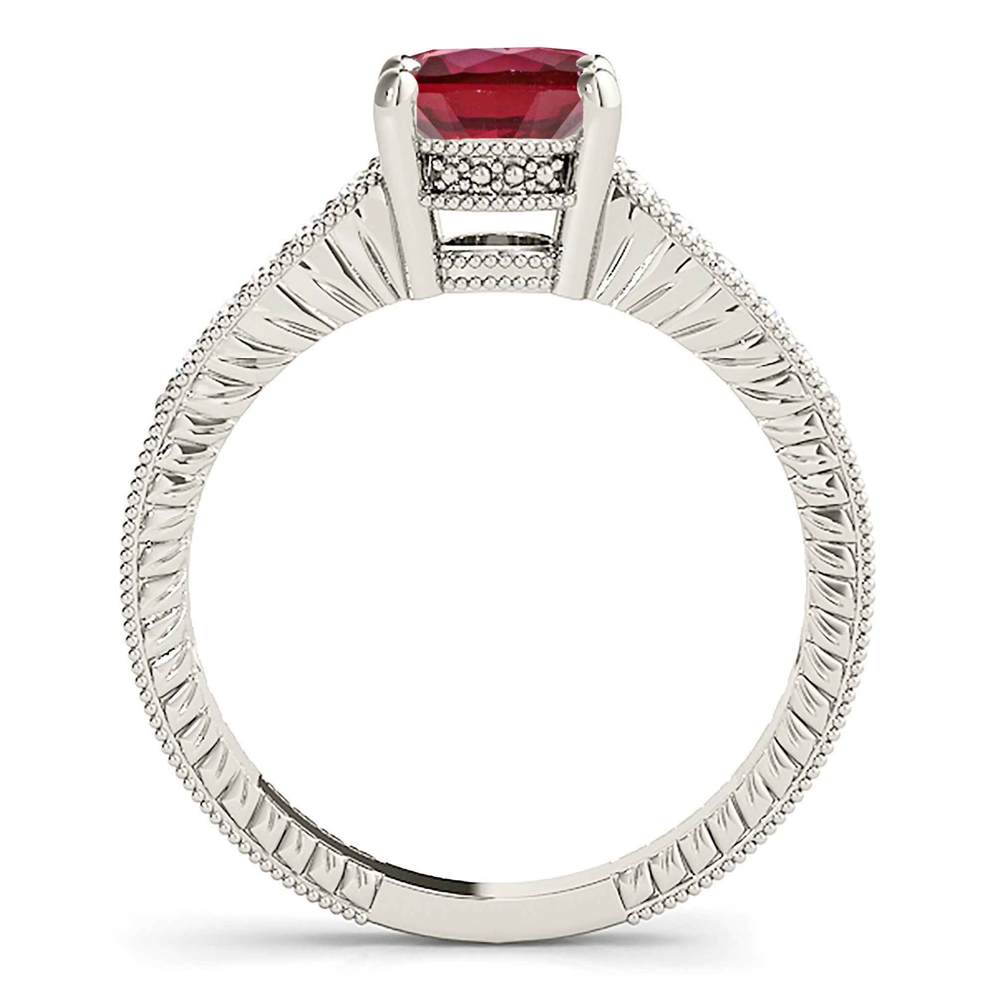 1.79 ct. Genuine Ruby Ring With 0.20 ctw. Milgrain Diamond Underneath Halo And Filigree Diamond Band-VIRABYANI