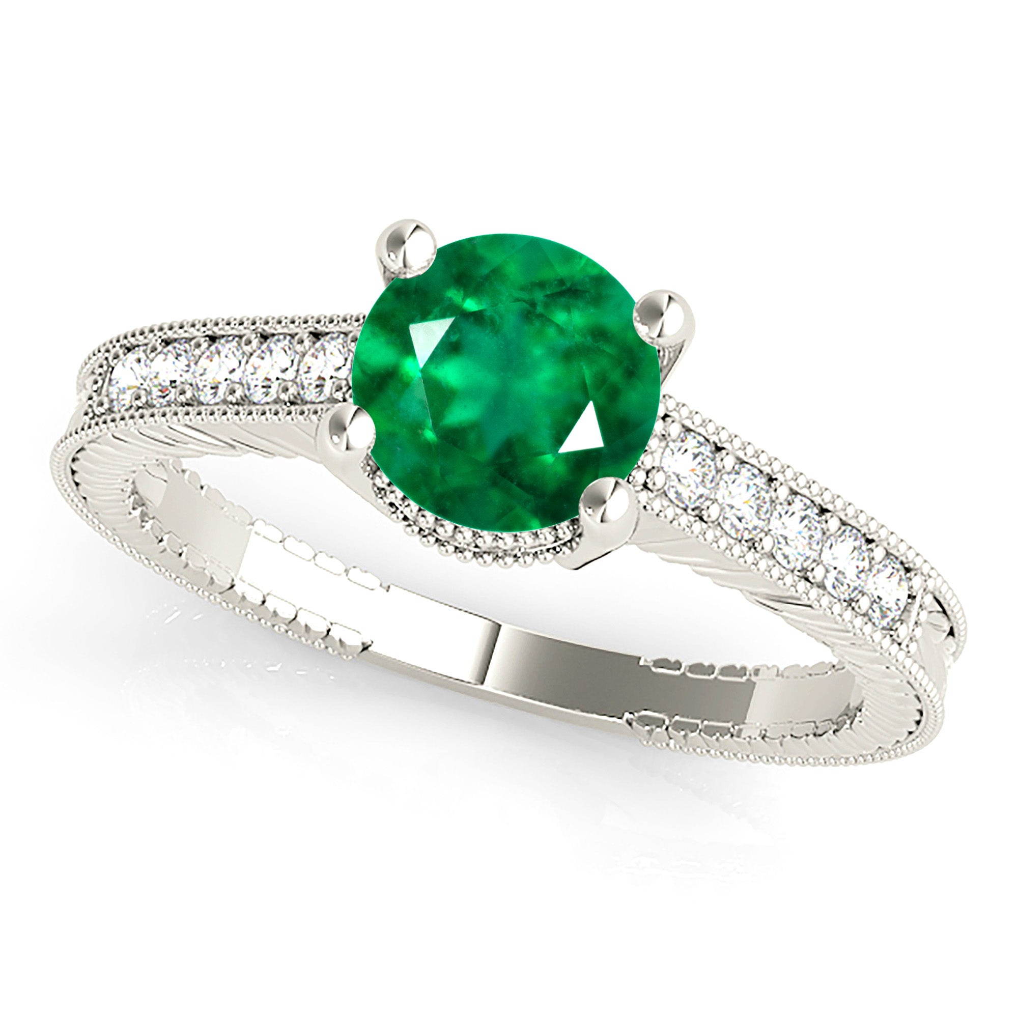 1.75 ct. Genuine Emerald Ring With 0.20 ctw. Diamond Filigree Design Band-VIRABYANI