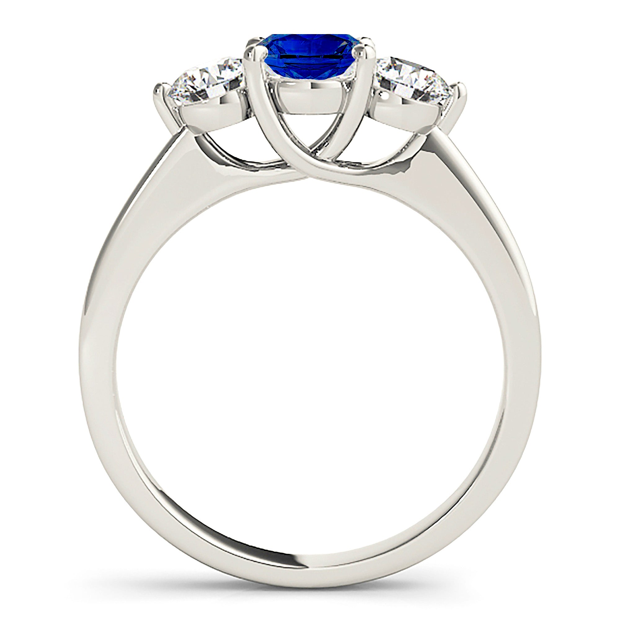 1.35 ct. Genuine Blue Sapphire Three Stone Engagement Ring wIth 1.00 ctw. Side Diamonds-VIRABYANI