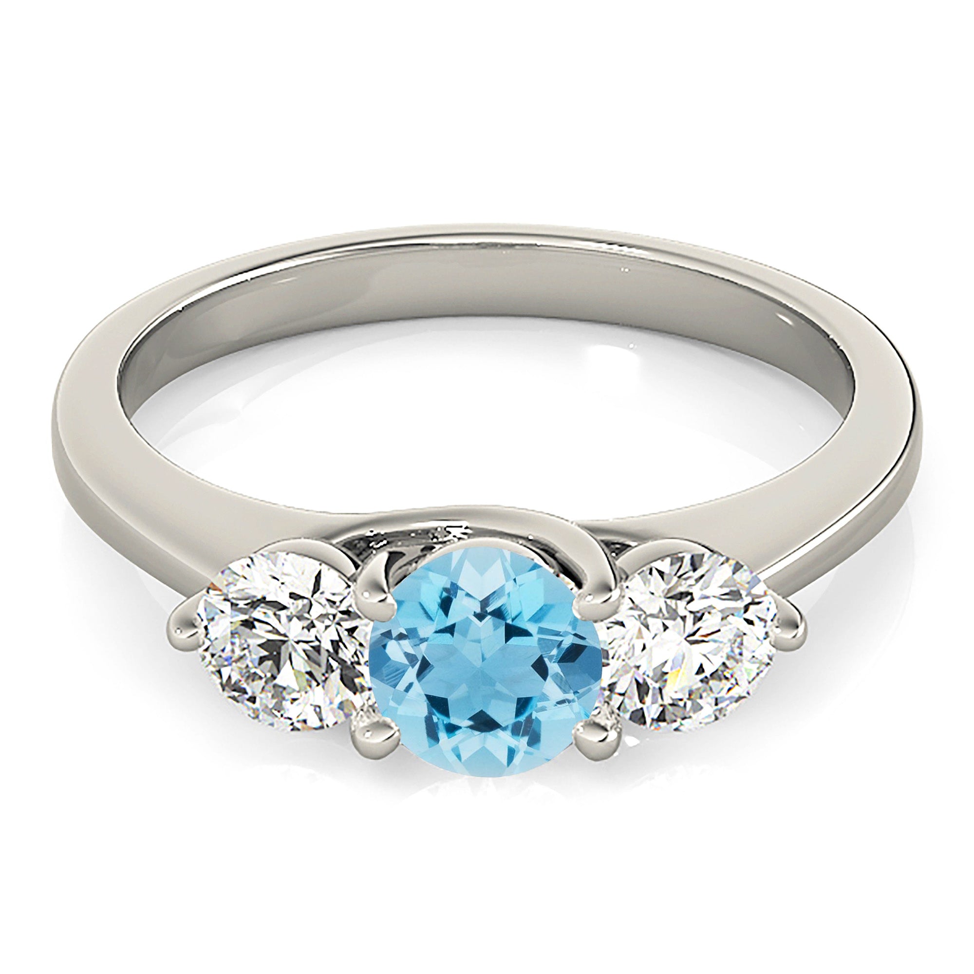 1.10 ct. Genuine Aquamarine Three Stone Ring with 1.00 ctw. Side Diamonds-VIRABYANI