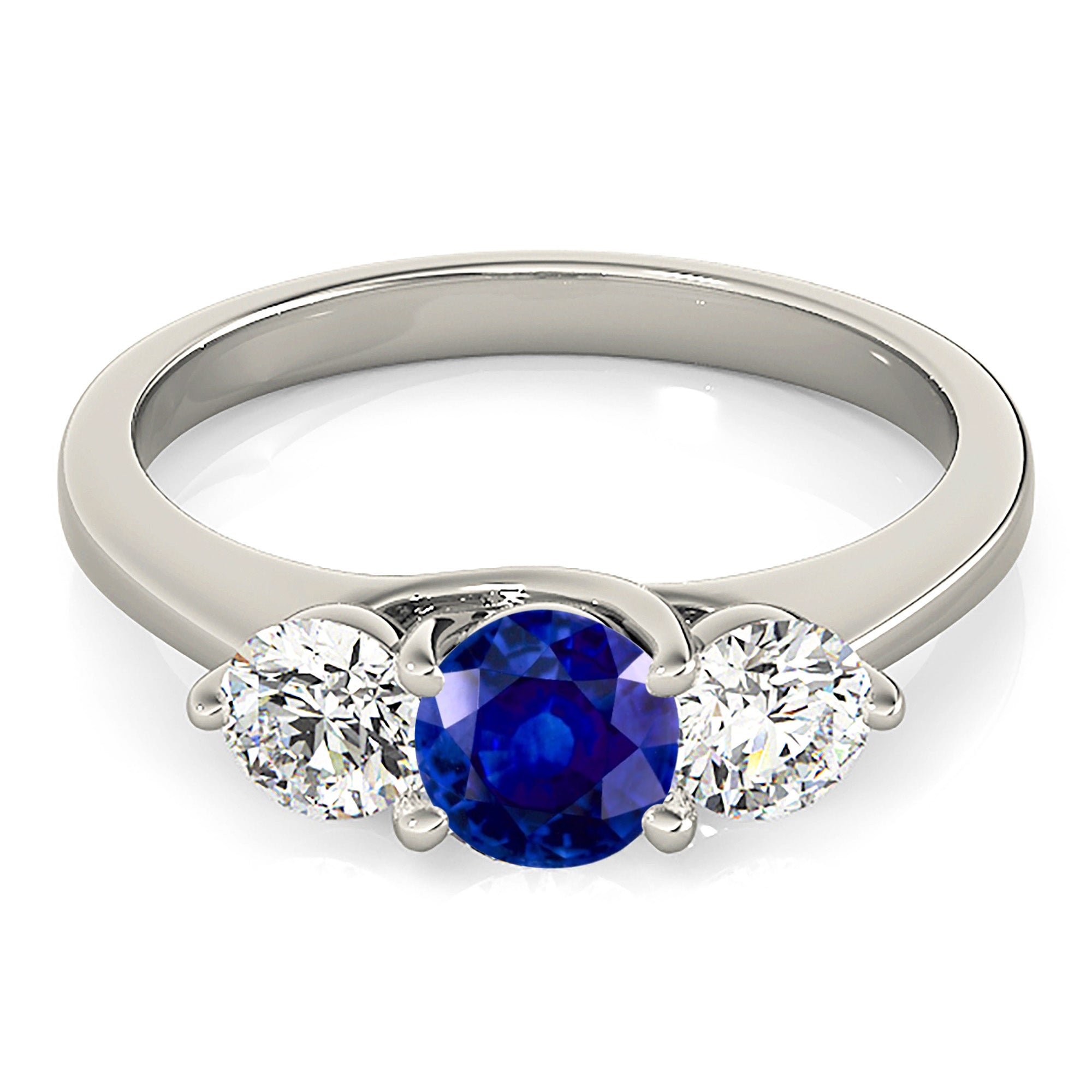 1.35 ct. Genuine Blue Sapphire Three Stone Engagement Ring wIth 1.00 ctw. Side Diamonds-in 14K/18K White, Yellow, Rose Gold and Platinum - Christmas Jewelry Gift -VIRABYANI