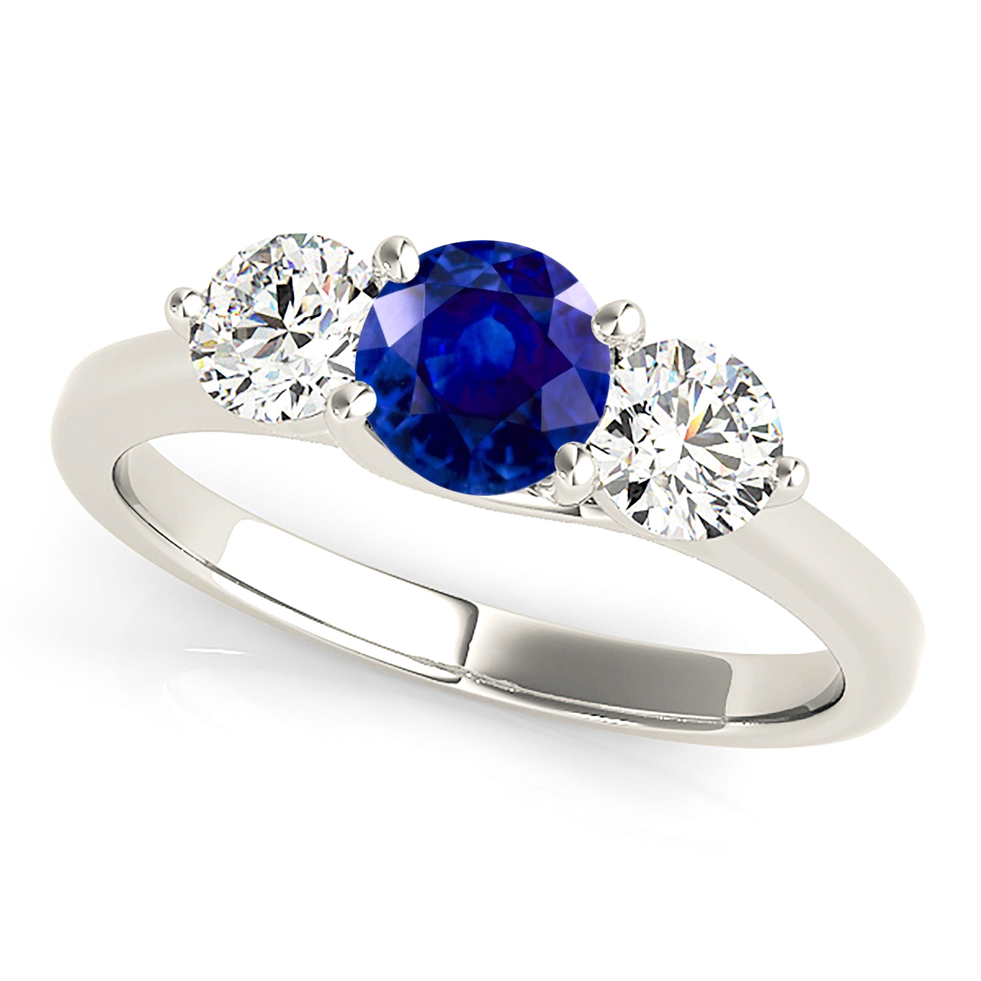 1.35 ct. Genuine Blue Sapphire Three Stone Engagement Ring wIth 1.00 ctw. Side Diamonds-VIRABYANI