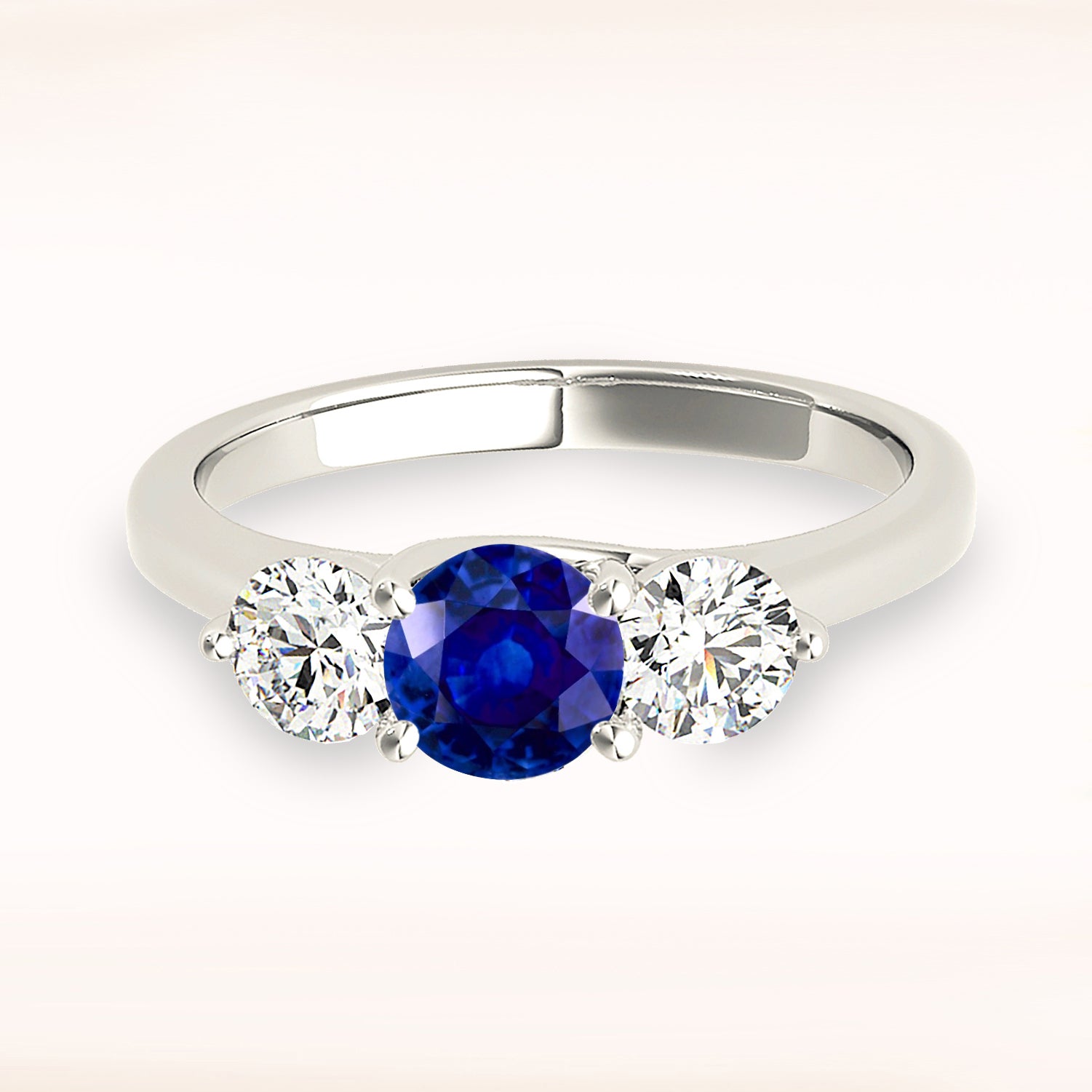 1.35 ct. Genuine Blue Sapphire Three Stone Engagement Ring wIth 1.00 ctw. Side Diamonds-VIRABYANI