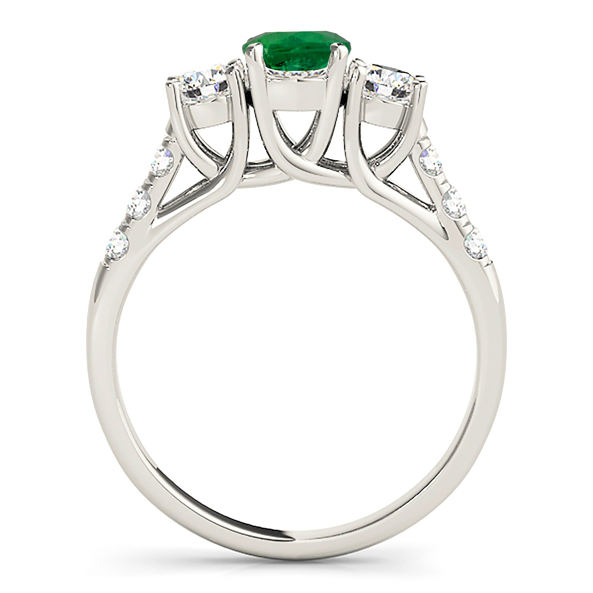 1.14 ct. Genuine Emerald Three Stone Ring With 0.55 ctw. Side Diamonds-VIRABYANI