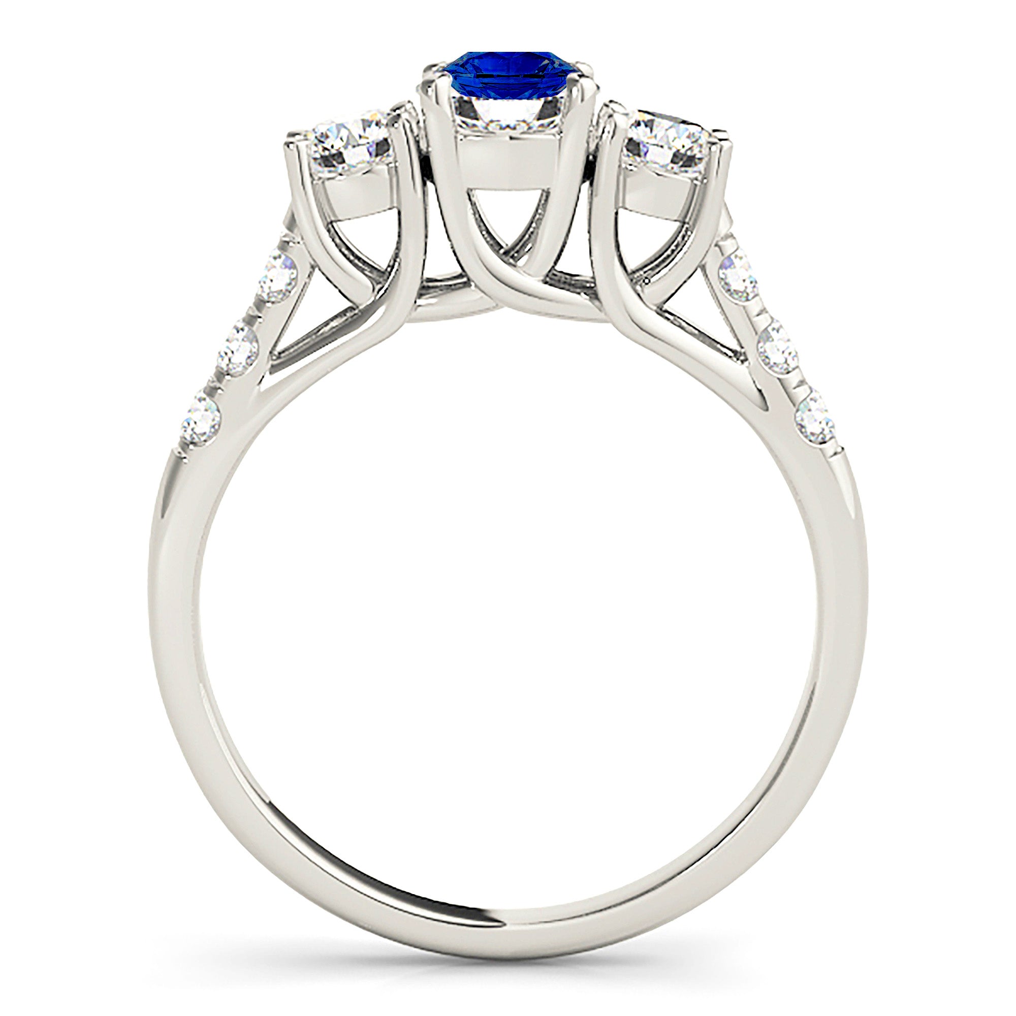 1.35 ct. Genuine Blue Sapphire Three Stone Ring With 0.55 ctw. Side Diamonds-in 14K/18K White, Yellow, Rose Gold and Platinum - Christmas Jewelry Gift -VIRABYANI