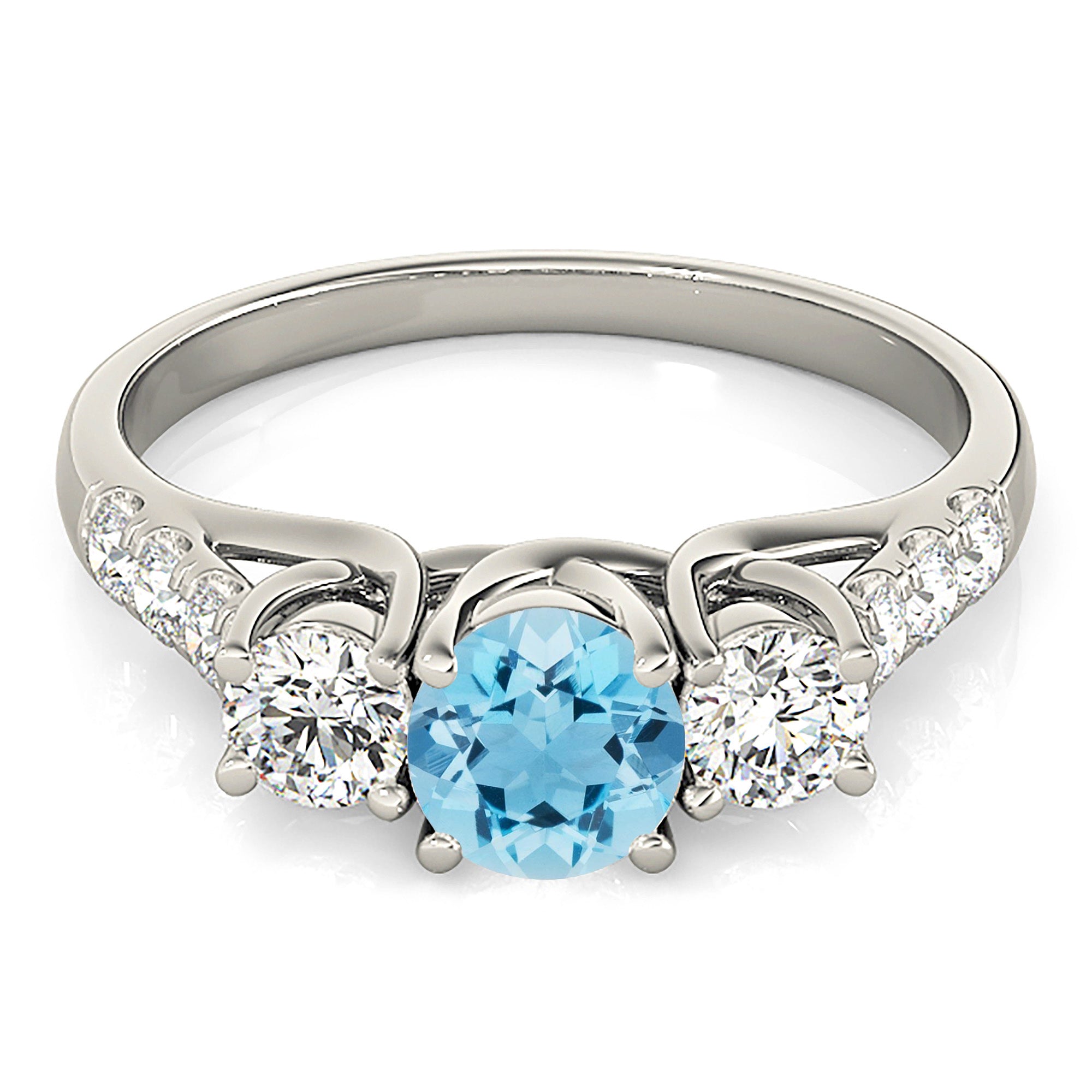 1.10 ct. Genuine Aquamarine Three Stone Ring with 0.55 ctw. Side Diamonds-VIRABYANI