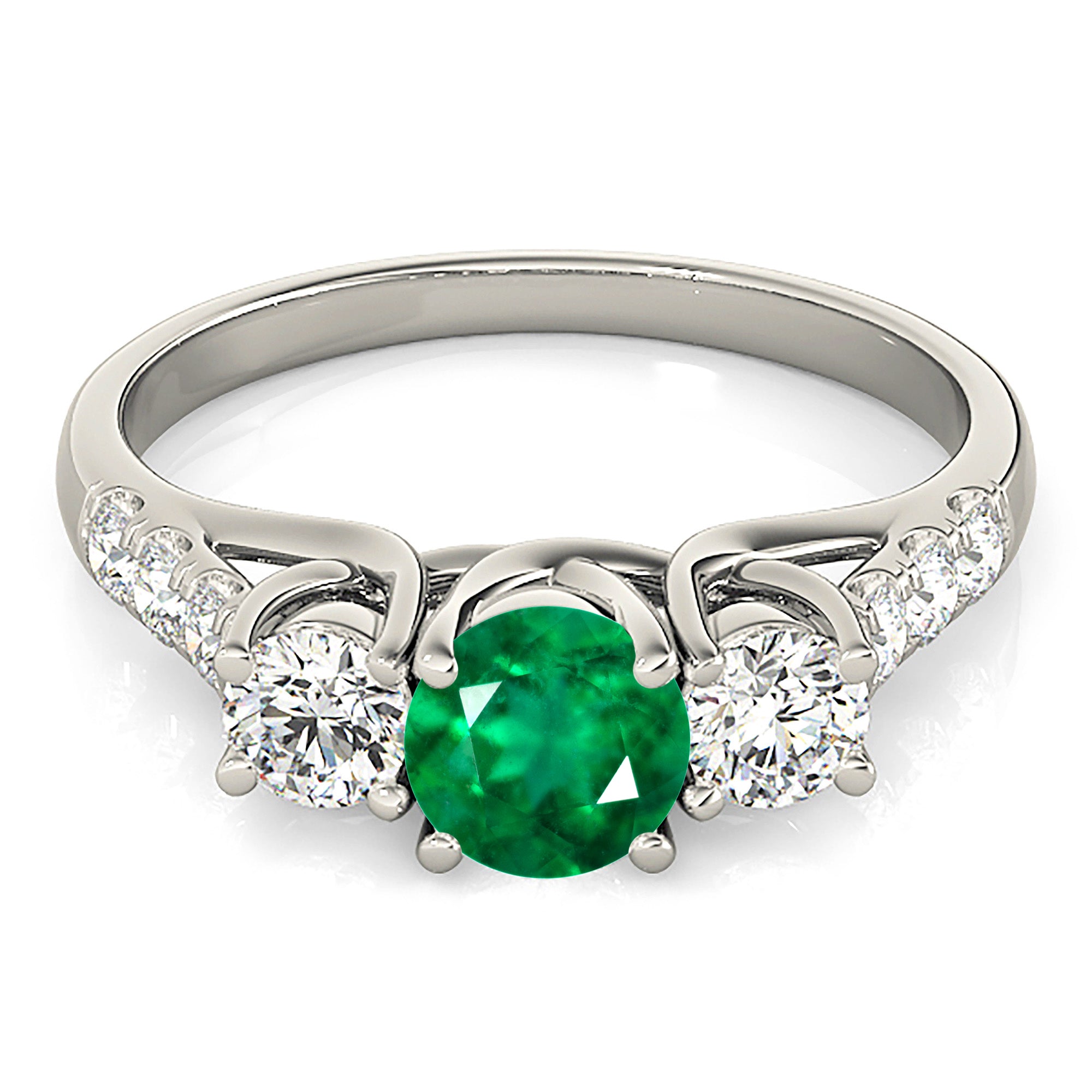 1.14 ct. Genuine Emerald Three Stone Ring With 0.55 ctw. Side Diamonds-VIRABYANI