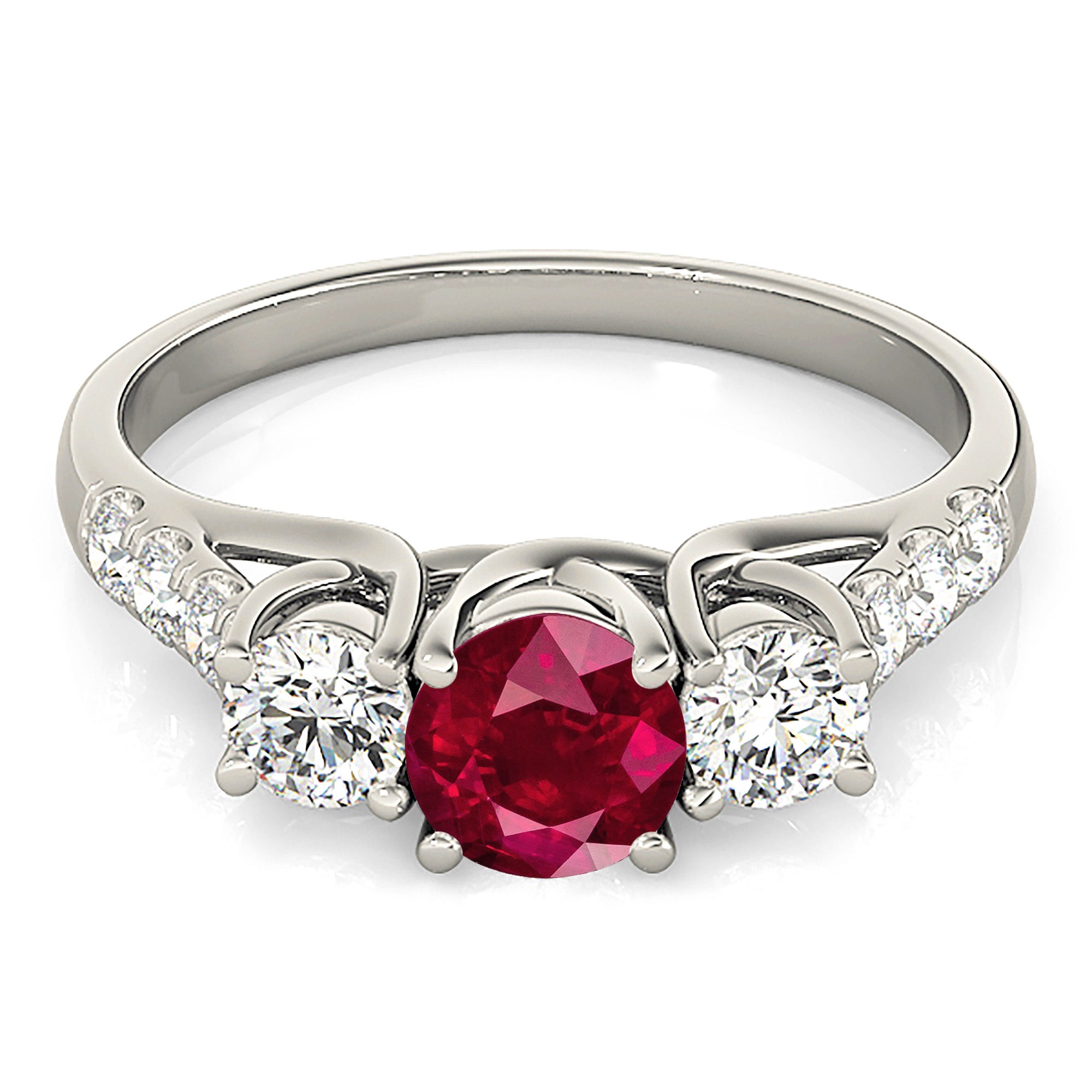 1.35 ct. Genuine Ruby Ring With 0.55 ctw. Side Accent Two Diamonds And Solitaire band-VIRABYANI