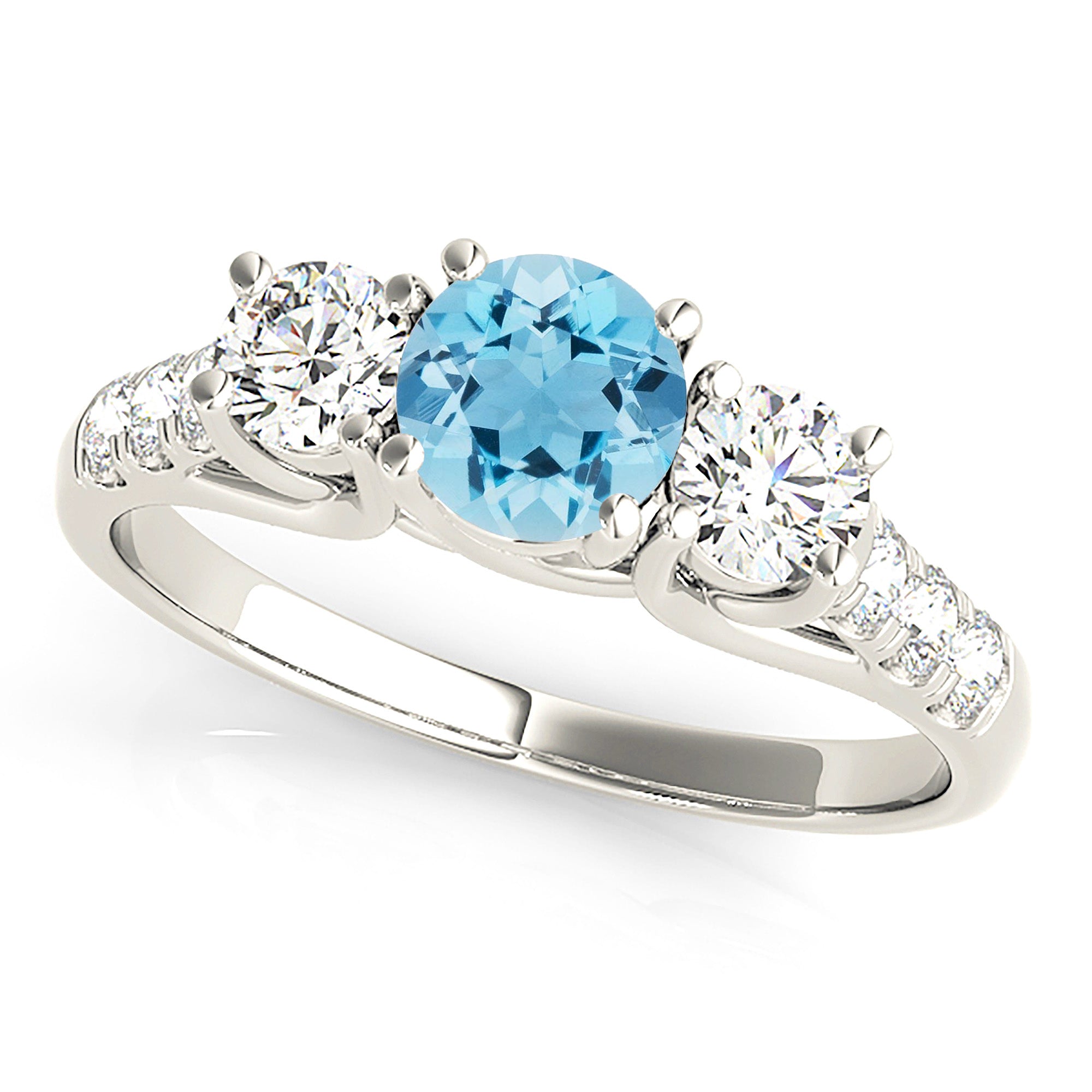 1.10 ct. Genuine Aquamarine Three Stone Ring with 0.55 ctw. Side Diamonds-VIRABYANI