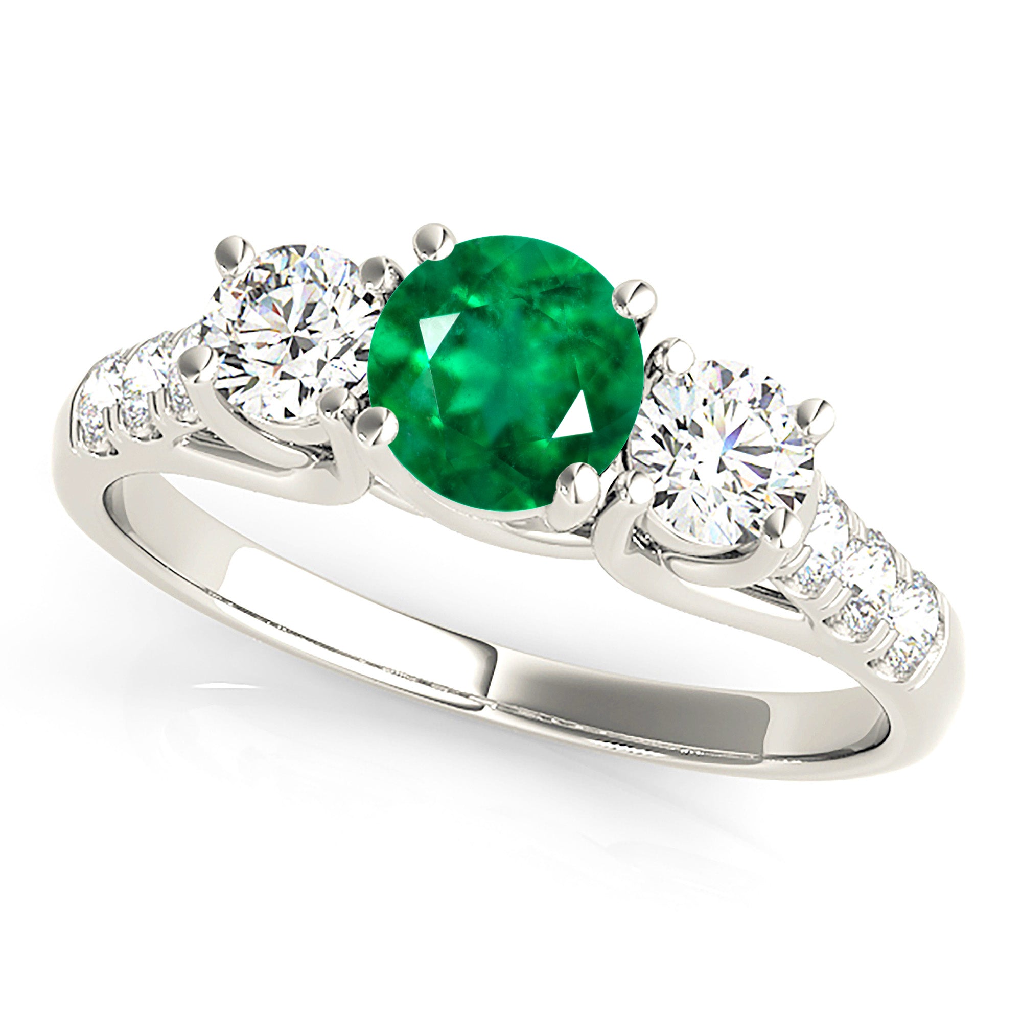 1.14 ct. Genuine Emerald Three Stone Ring With 0.55 ctw. Side Diamonds-VIRABYANI