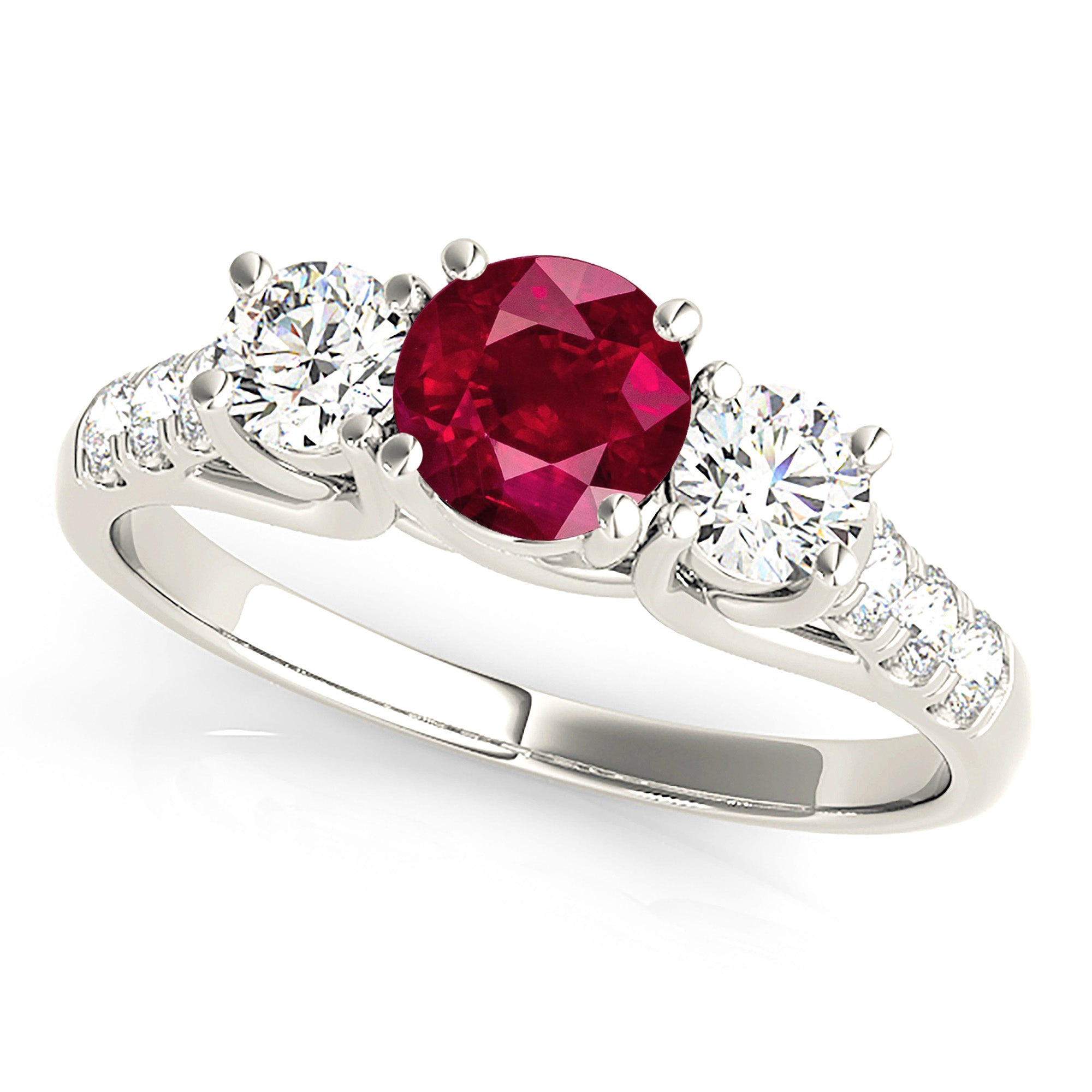 1.35 ct. Genuine Ruby Ring With 0.55 ctw. Side Accent Two Diamonds And Solitaire band-VIRABYANI