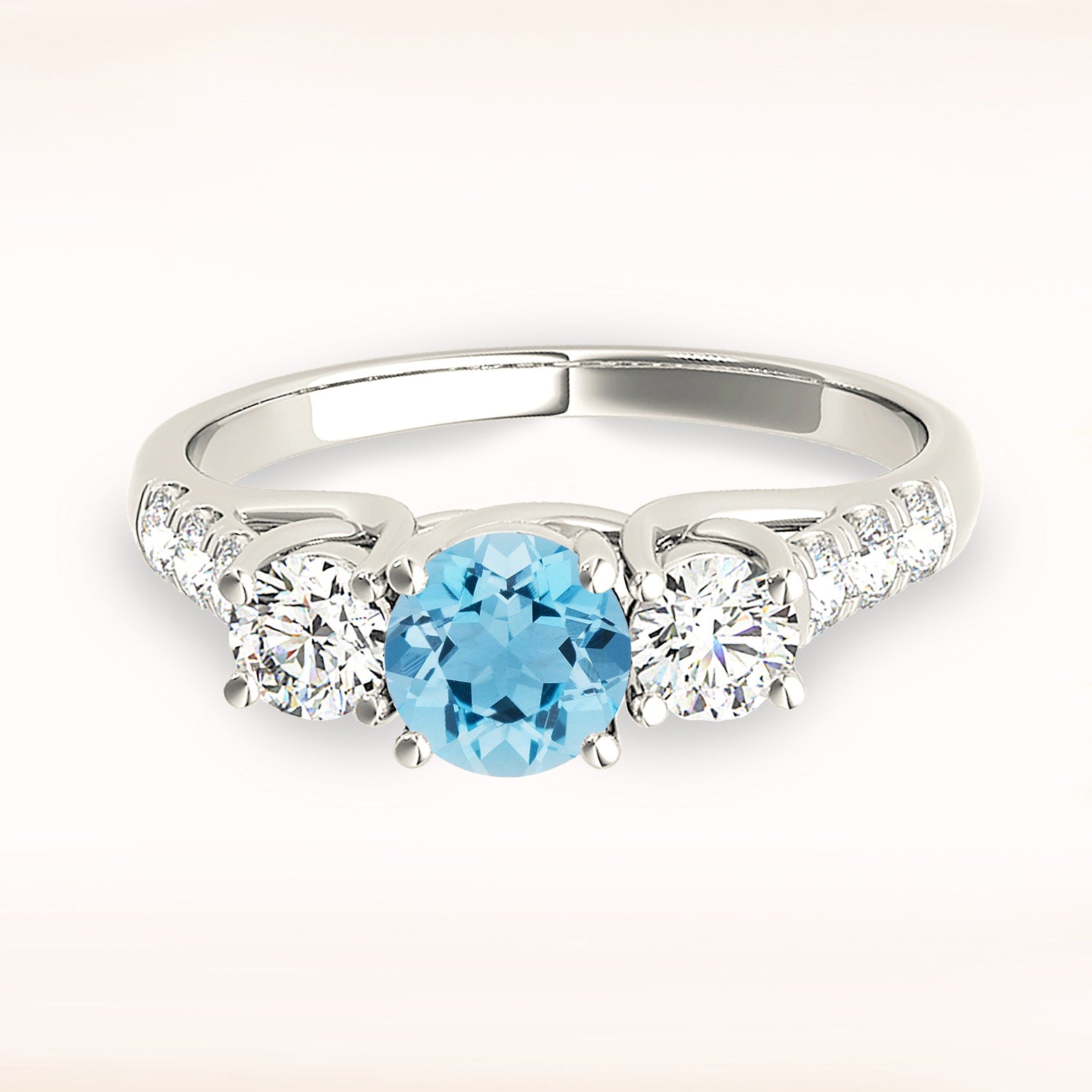 1.10 ct. Genuine Aquamarine Three Stone Ring with 0.55 ctw. Side Diamonds-VIRABYANI