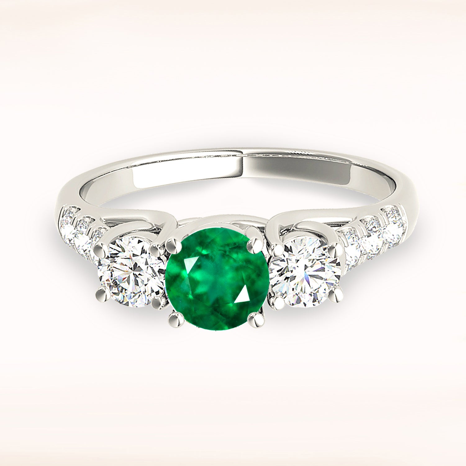 1.14 ct. Genuine Emerald Three Stone Ring With 0.55 ctw. Side Diamonds-VIRABYANI