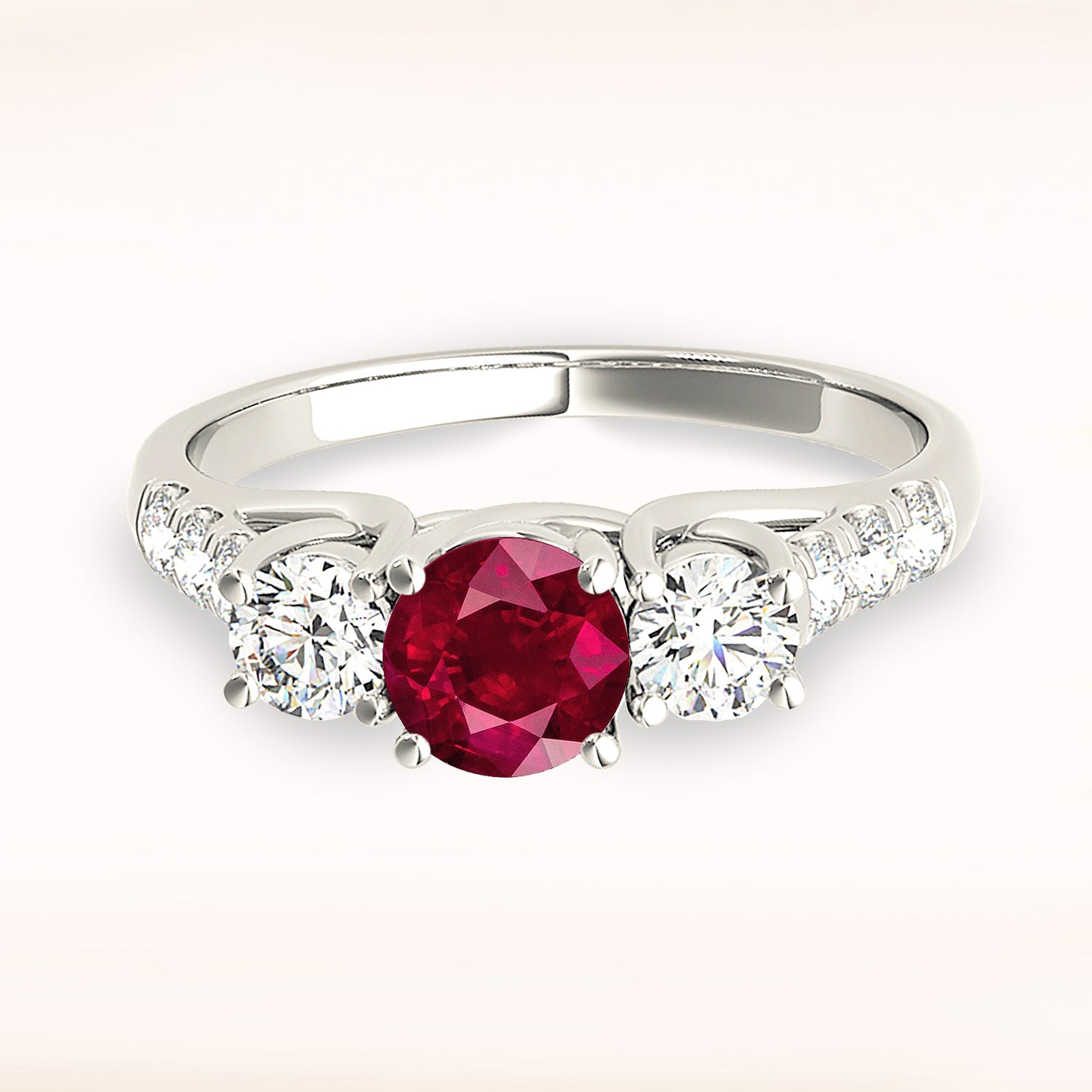 1.35 ct. Genuine Ruby Ring With 0.55 ctw. Side Accent Two Diamonds And Solitaire band-VIRABYANI