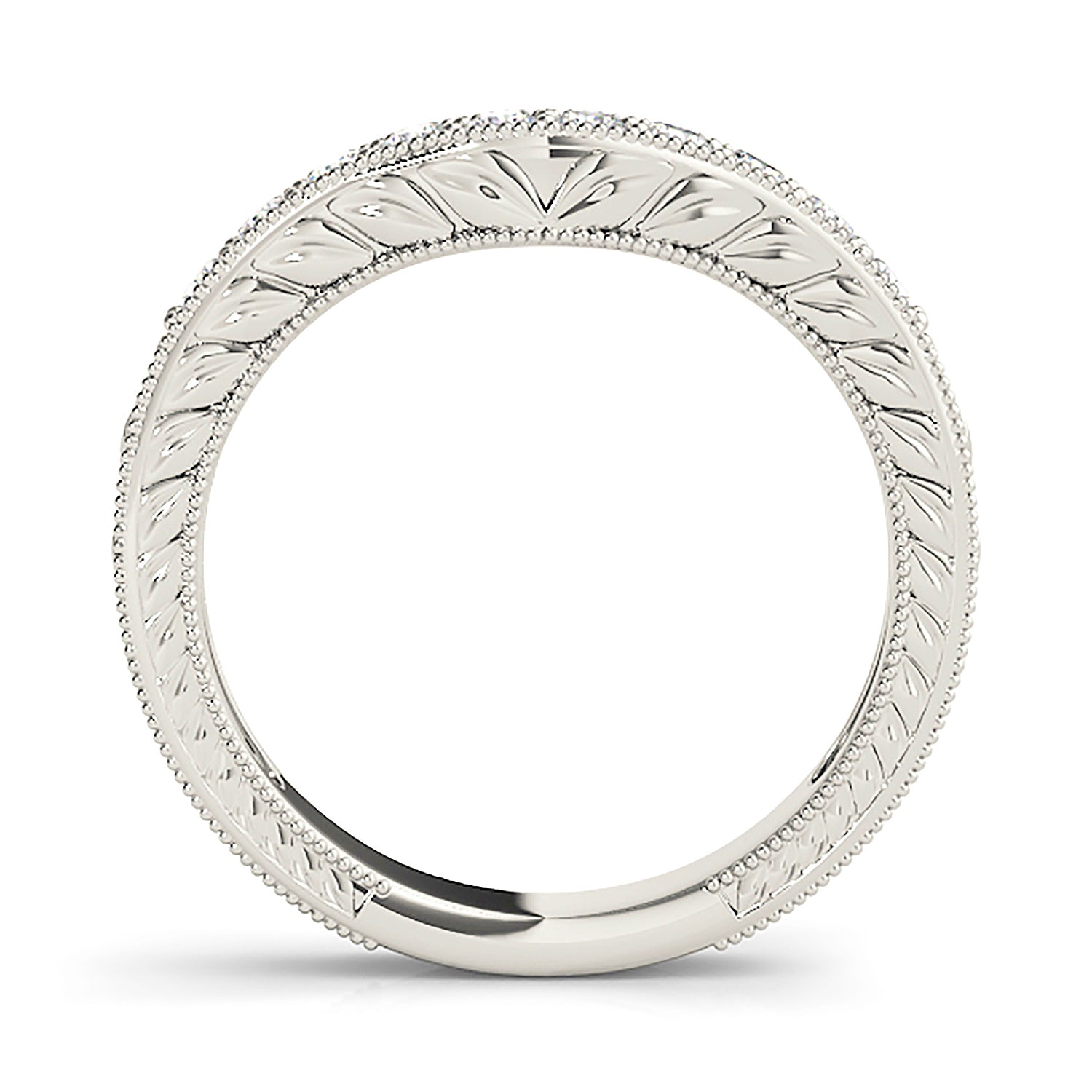 Diamond Wedding Band - 14K/18k Solid White Gold / Platinum | Hand Engraved Curved Band | Diamond Anniversary Ring | Modern Design-in 14K/18K White, Yellow, Rose Gold and Platinum - Christmas Jewelry Gift -VIRABYANI