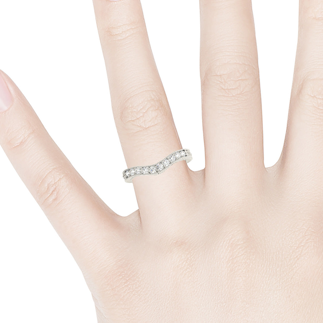 Vintage Inspired Diamond Curved Wedding Band-VIRABYANI