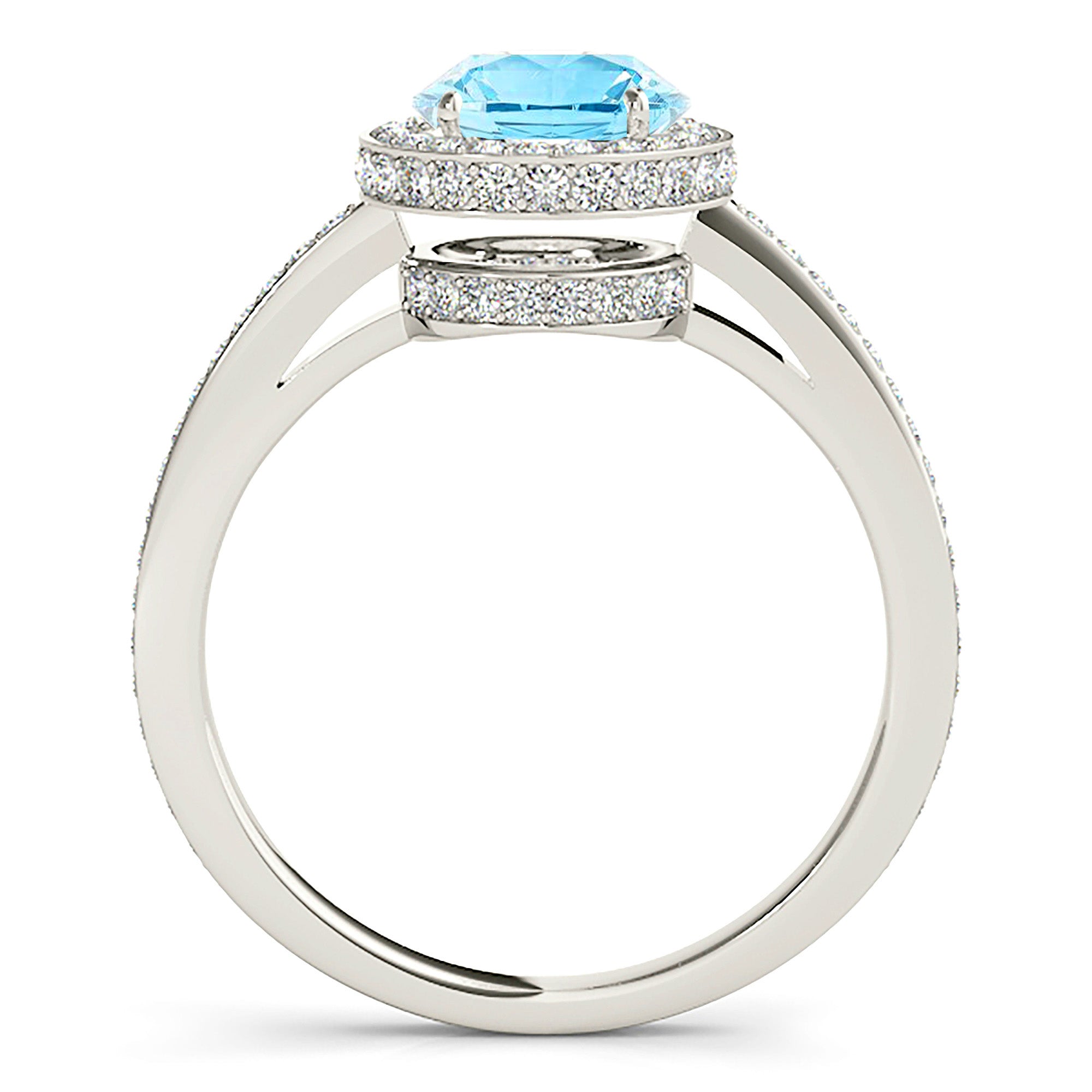 2.00 ct. Genuine Aquamarine Ring With 0.50 ctw. Diamond Halo And Delicate Diamond Band| Round Blue Aquamarine Halo Ring-in 14K/18K White, Yellow, Rose Gold and Platinum - Christmas Jewelry Gift -VIRABYANI