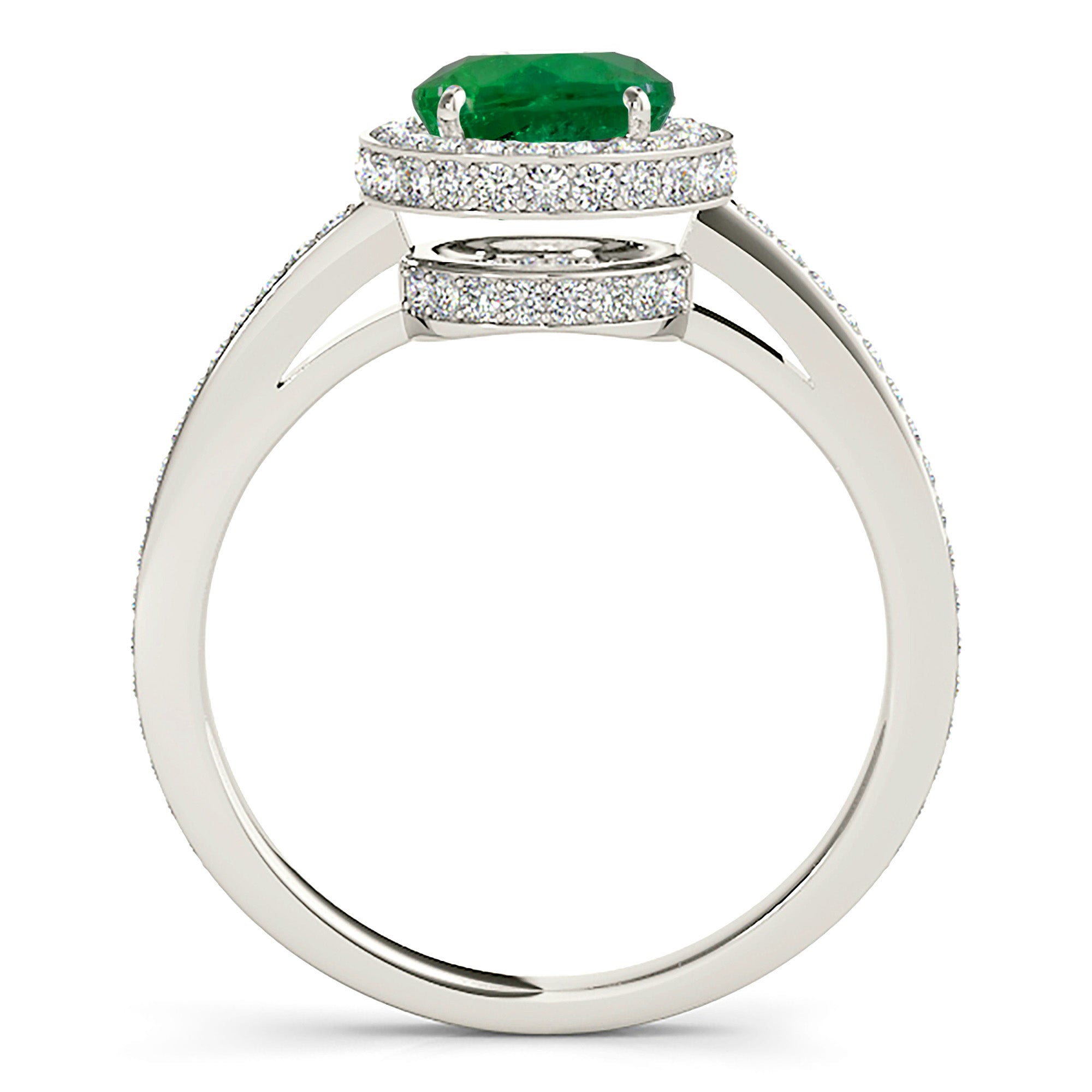 2.00 ct. Genuine Emerald Double Halo Ring With 0.50 ctw. Under Halo and Side Diamonds-VIRABYANI