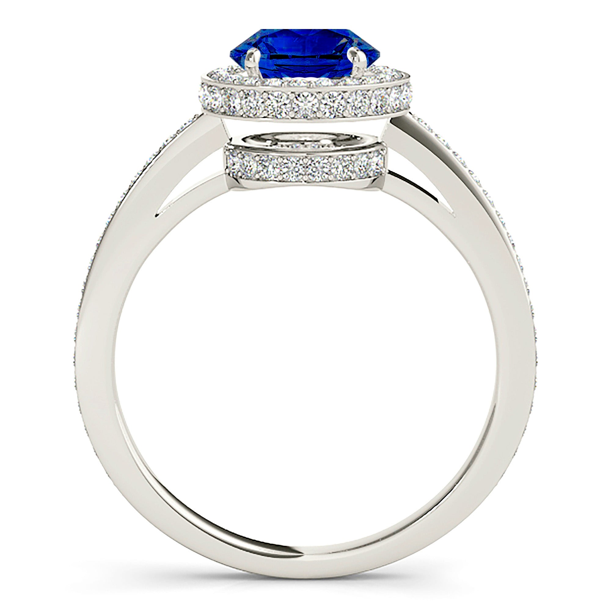 2.41 ct. Genuine Blue Sapphire Halo Ring With 0.50 ctw. Side and Under Halo Diamonds-VIRABYANI