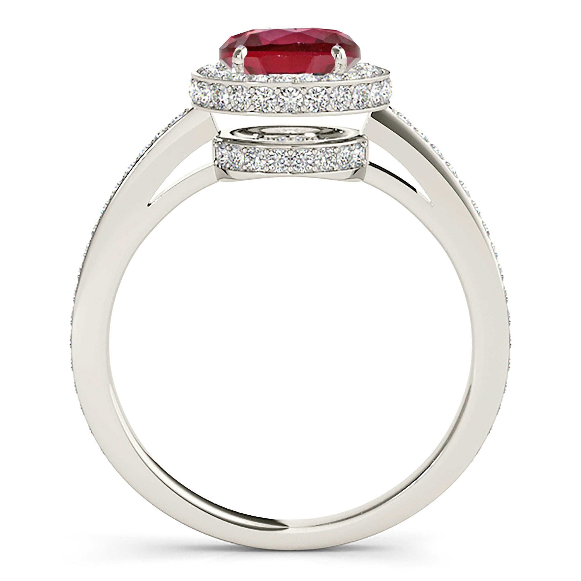 2.35 ct. Genuine Ruby Ring With 0.50 ctw. Channel Set Diamond 3D Halo And Delicate Diamond Band-VIRABYANI