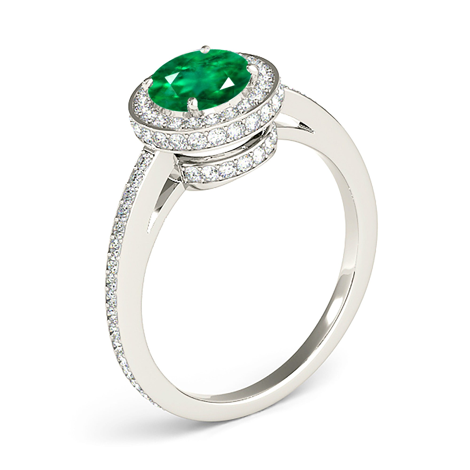 2.00 ct. Genuine Emerald Double Halo Ring With 0.50 ctw. Under Halo and Side Diamonds-VIRABYANI