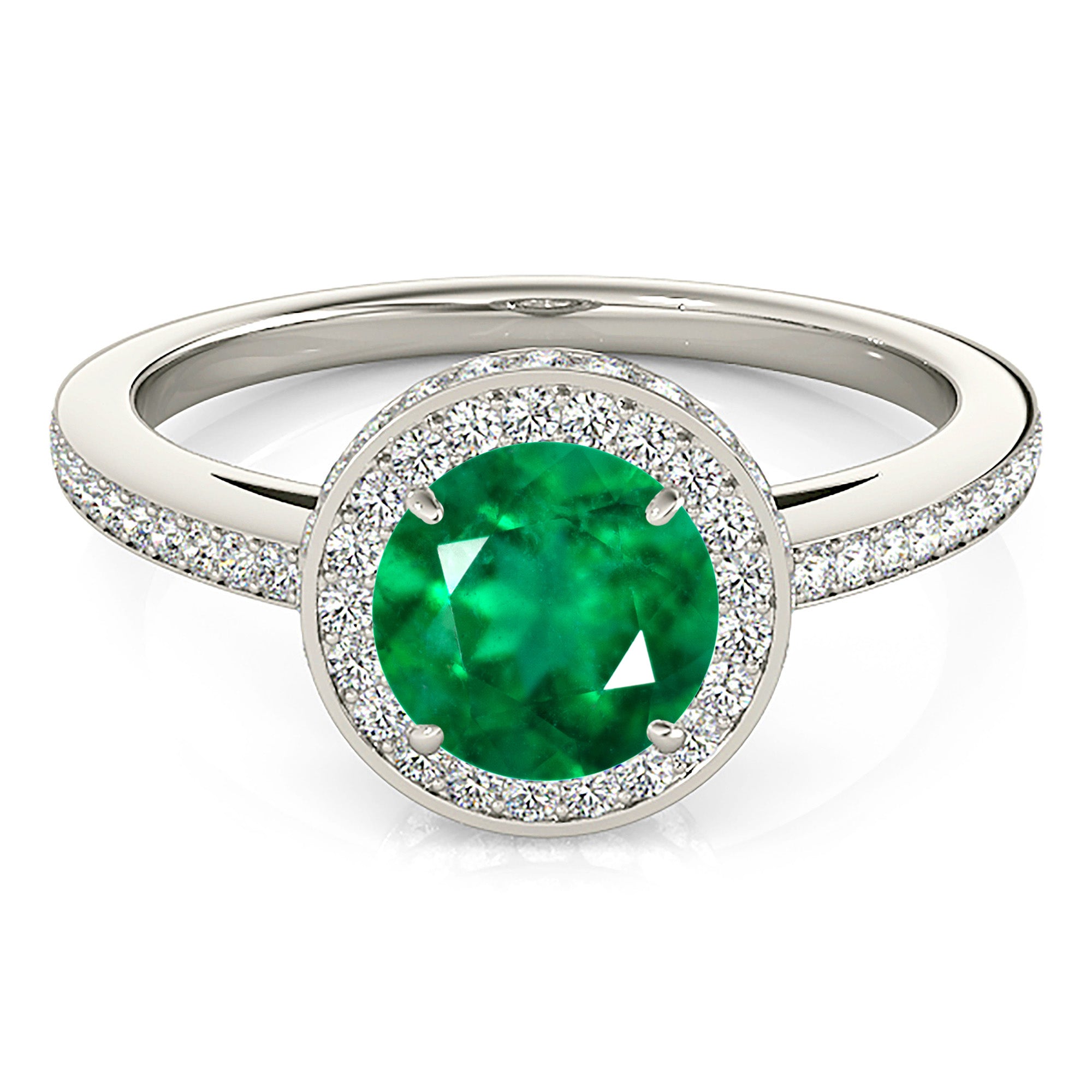 2.00 ct. Genuine Emerald Double Halo Ring With 0.50 ctw. Under Halo and Side Diamonds-VIRABYANI
