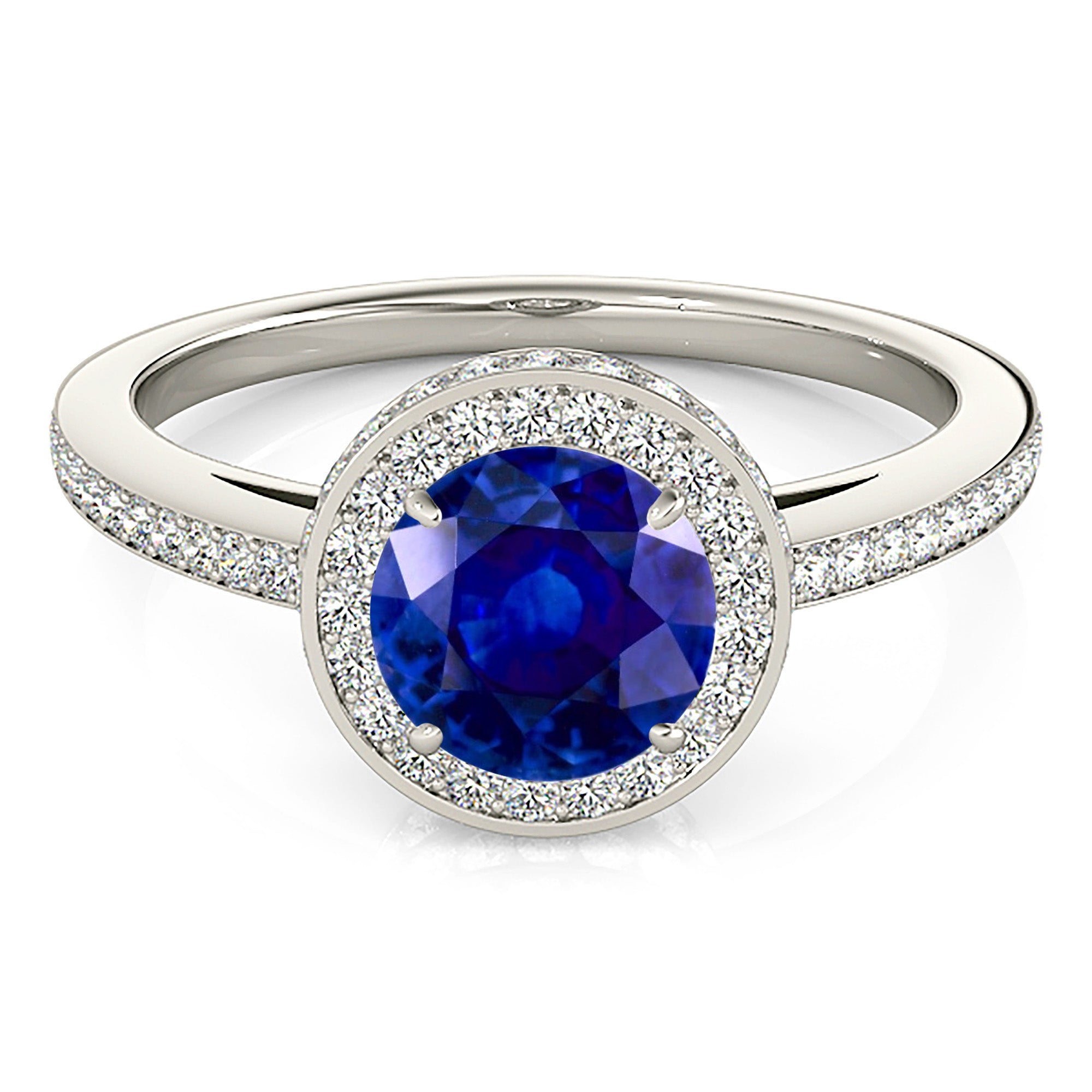 2.41 ct. Genuine Blue Sapphire Halo Ring With 0.50 ctw. Side and Under Halo Diamonds-VIRABYANI
