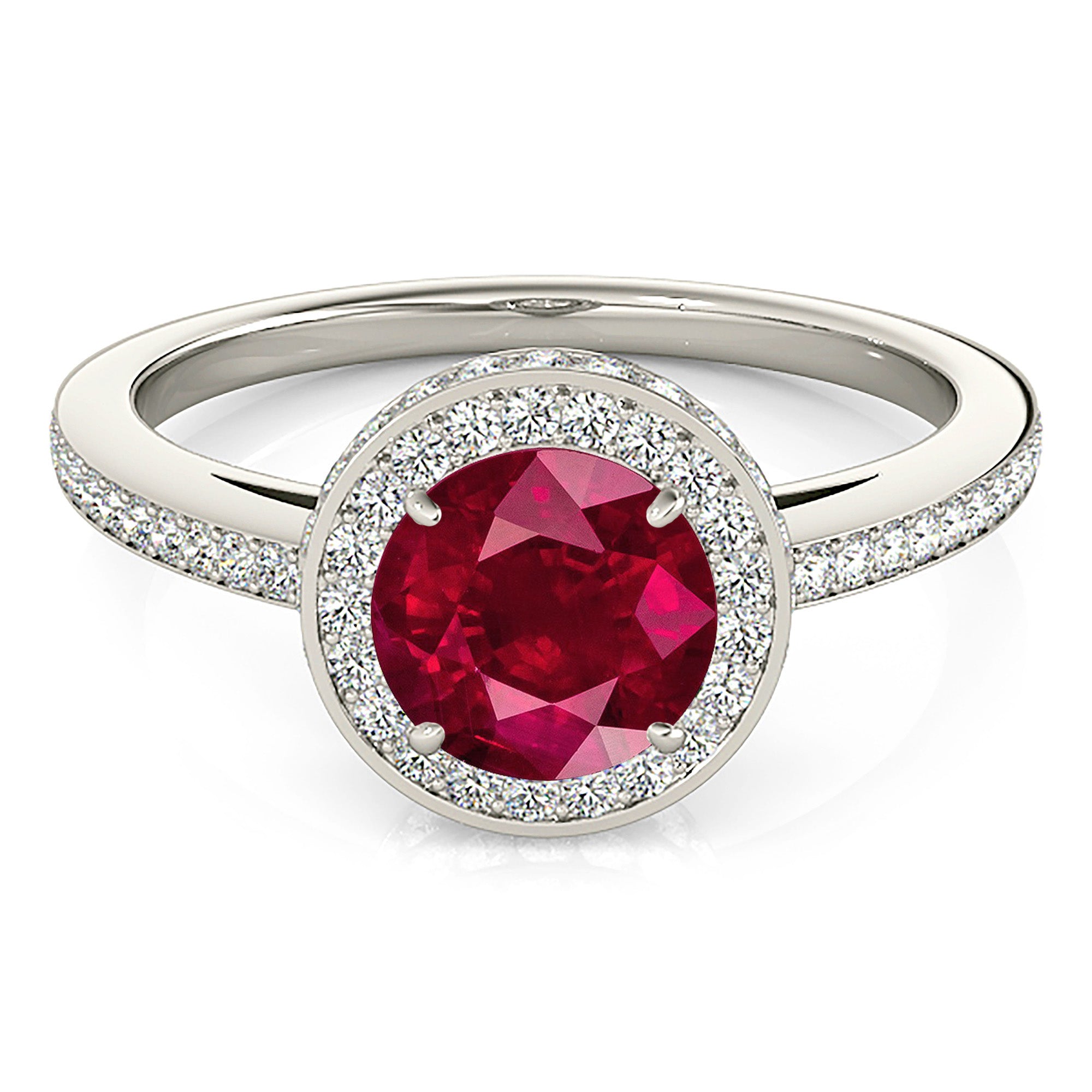 2.35 ct. Genuine Ruby Ring With 0.50 ctw. Channel Set Diamond 3D Halo And Delicate Diamond Band-VIRABYANI